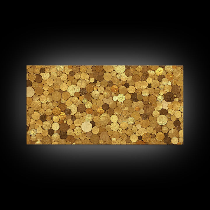 Golden Coin Disc Mosaic Wall Art, African Inspired Canvas Print, Textured Art Print, Gold Circle Pattern Home Decor Gift