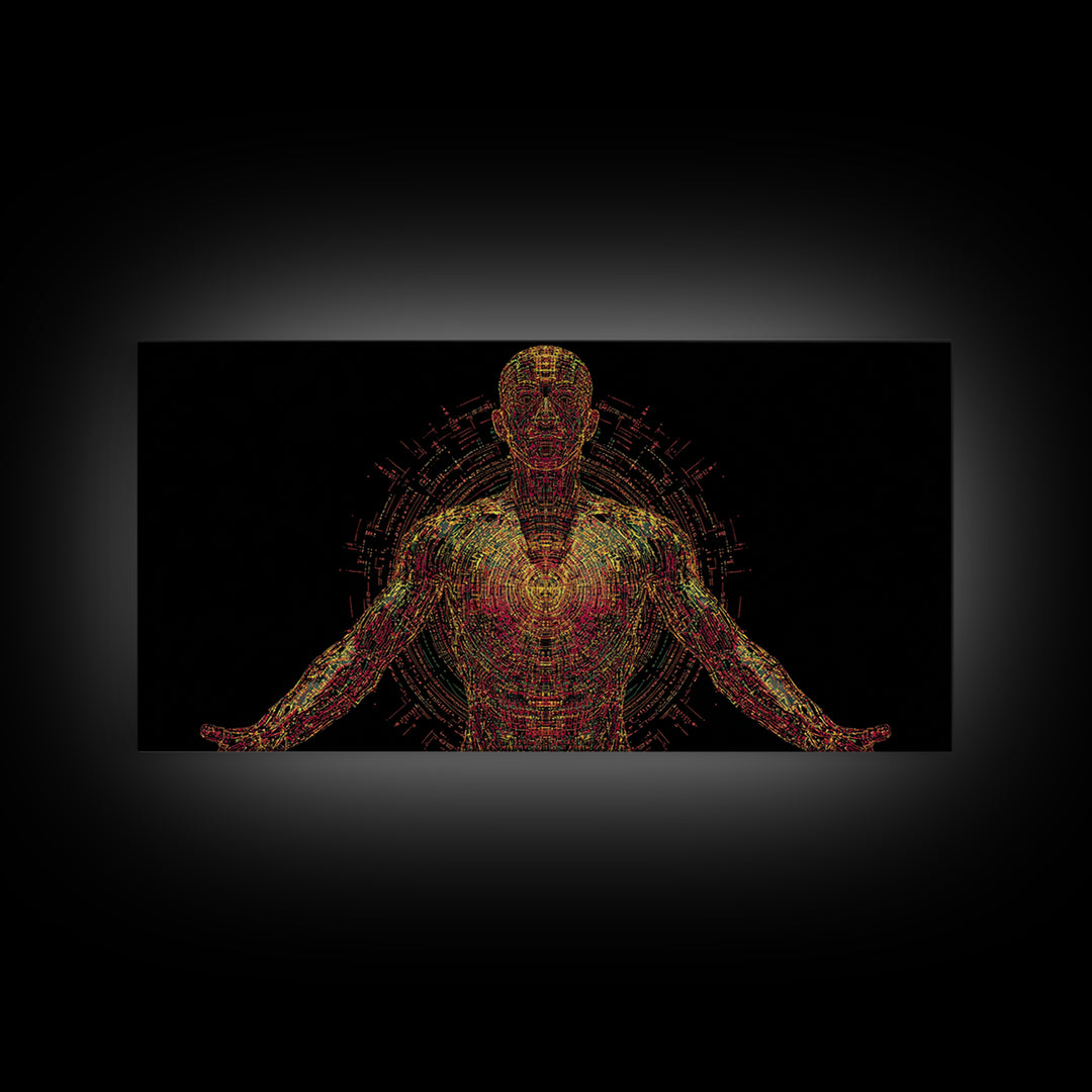 Radiant Digital African Warrior Figure Wall Art, Black Man Art, Spiritual Wall Decor, Afrofuturism Decor, Modern Canvas Art