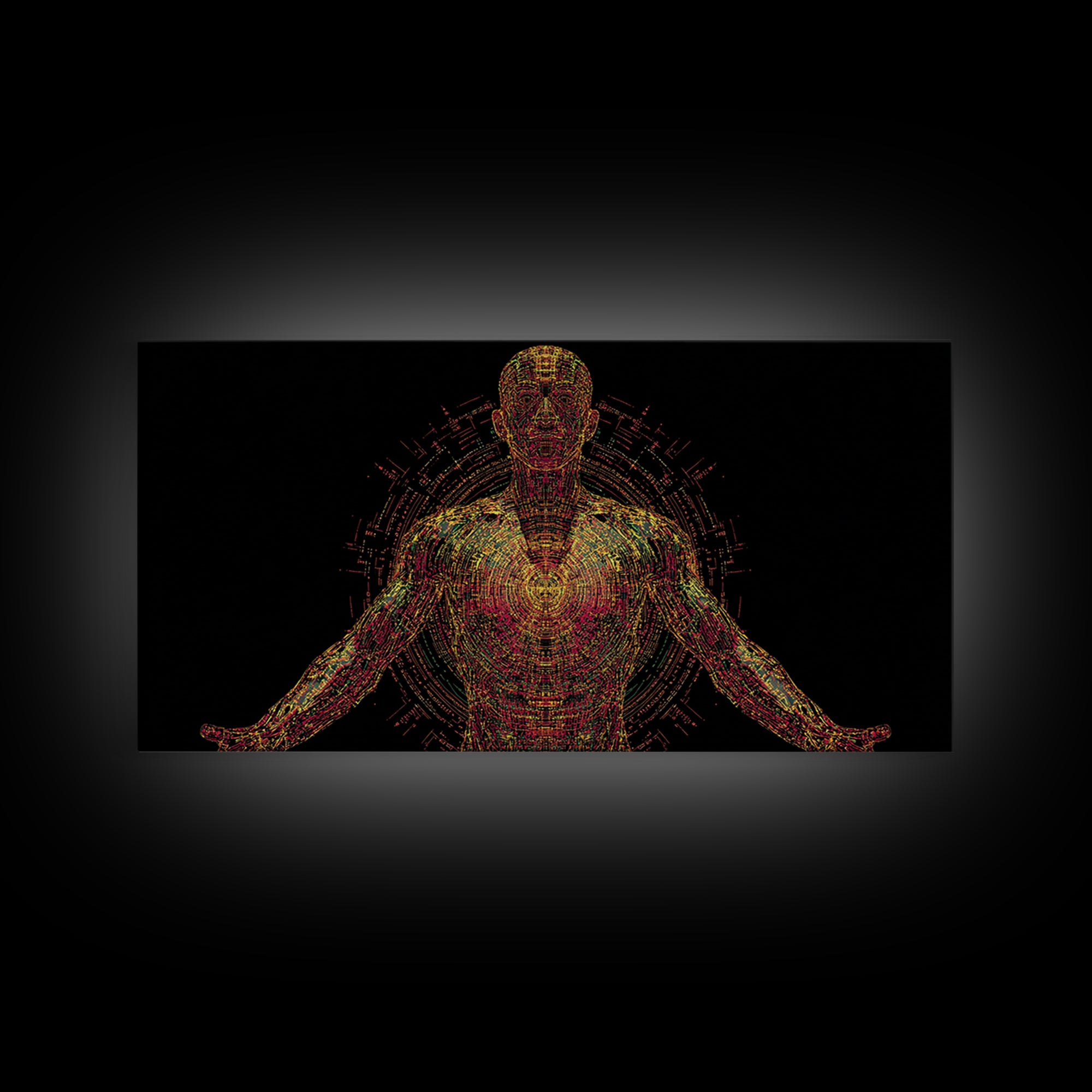 Radiant Digital African Warrior Figure Wall Art, Black Man Art, Spiritual Wall Decor, Afrofuturism Decor, Modern Canvas Art