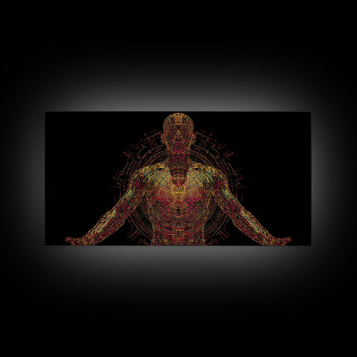 Radiant Digital African Warrior Figure Wall Art, Black Man Art, Spiritual Wall Decor, Afrofuturism Decor, Modern Canvas Art