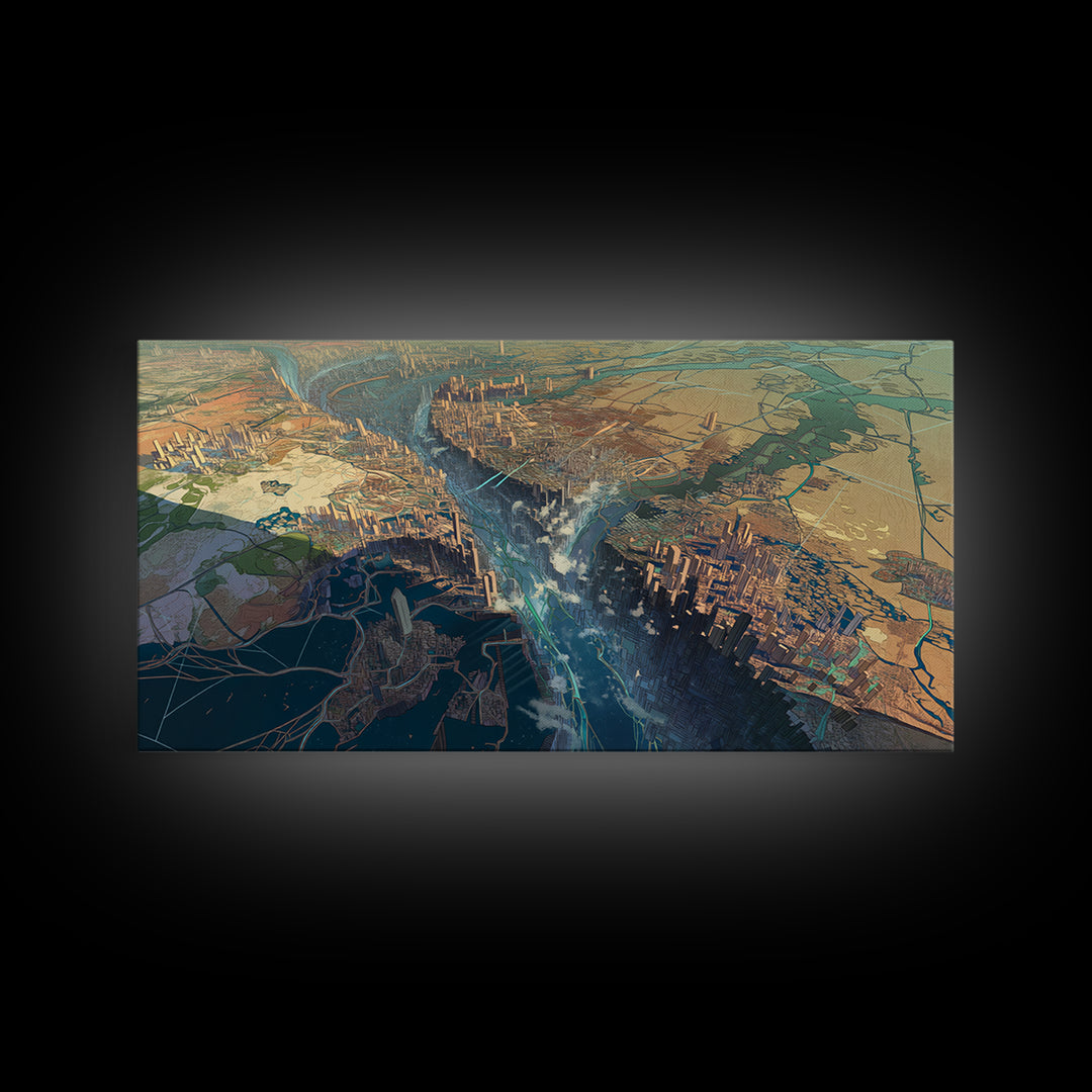 Futuristic African Rift City Landscape Wall Art, African Landscape, Contemporary Art, Large Wall Art, Statement Home Decor
