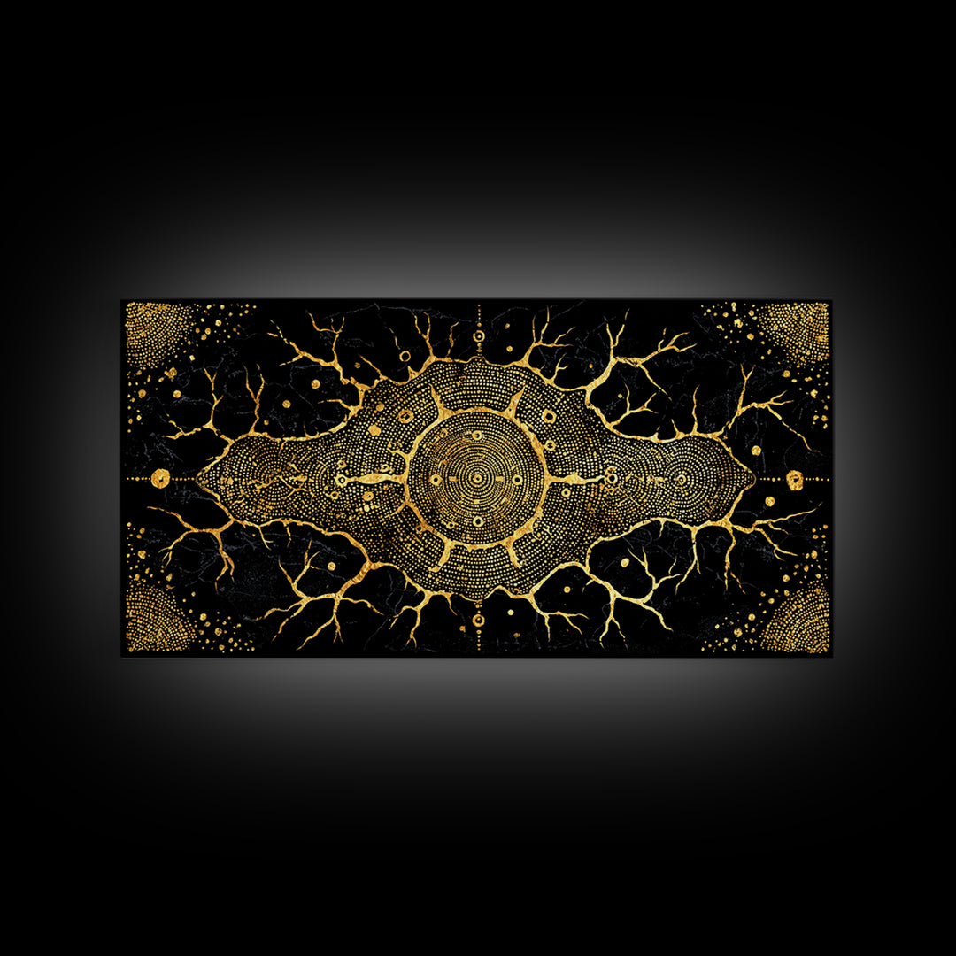 Golden Neural Tree Abstract Canvas Print, African Abstract Art, Spiritual Wall Art, Black And Gold Art, Modern Home Decor