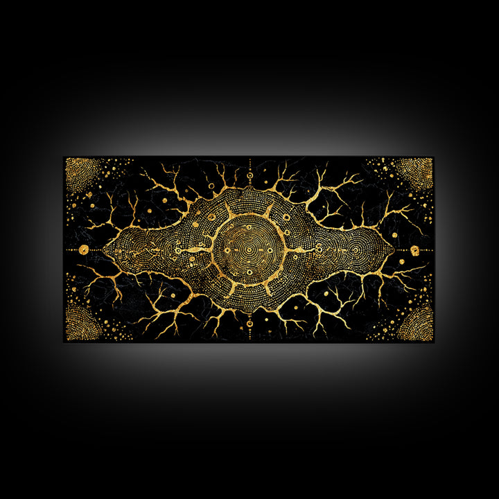 Golden Neural Tree Abstract Canvas Print, African Abstract Art, Spiritual Wall Art, Black And Gold Art, Modern Home Decor