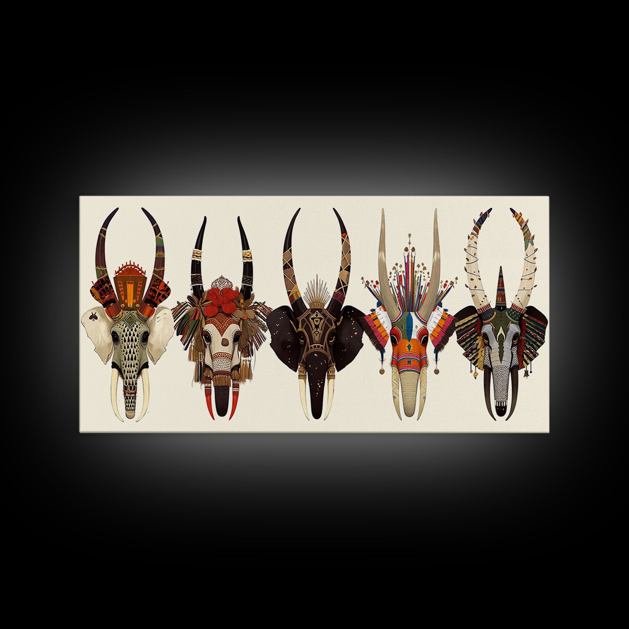 Horned African Animal Skull Masks Wall Art, Tribal Mask Art, African Safari Art, Cultural Wall Decor, Statement Piece Gift
