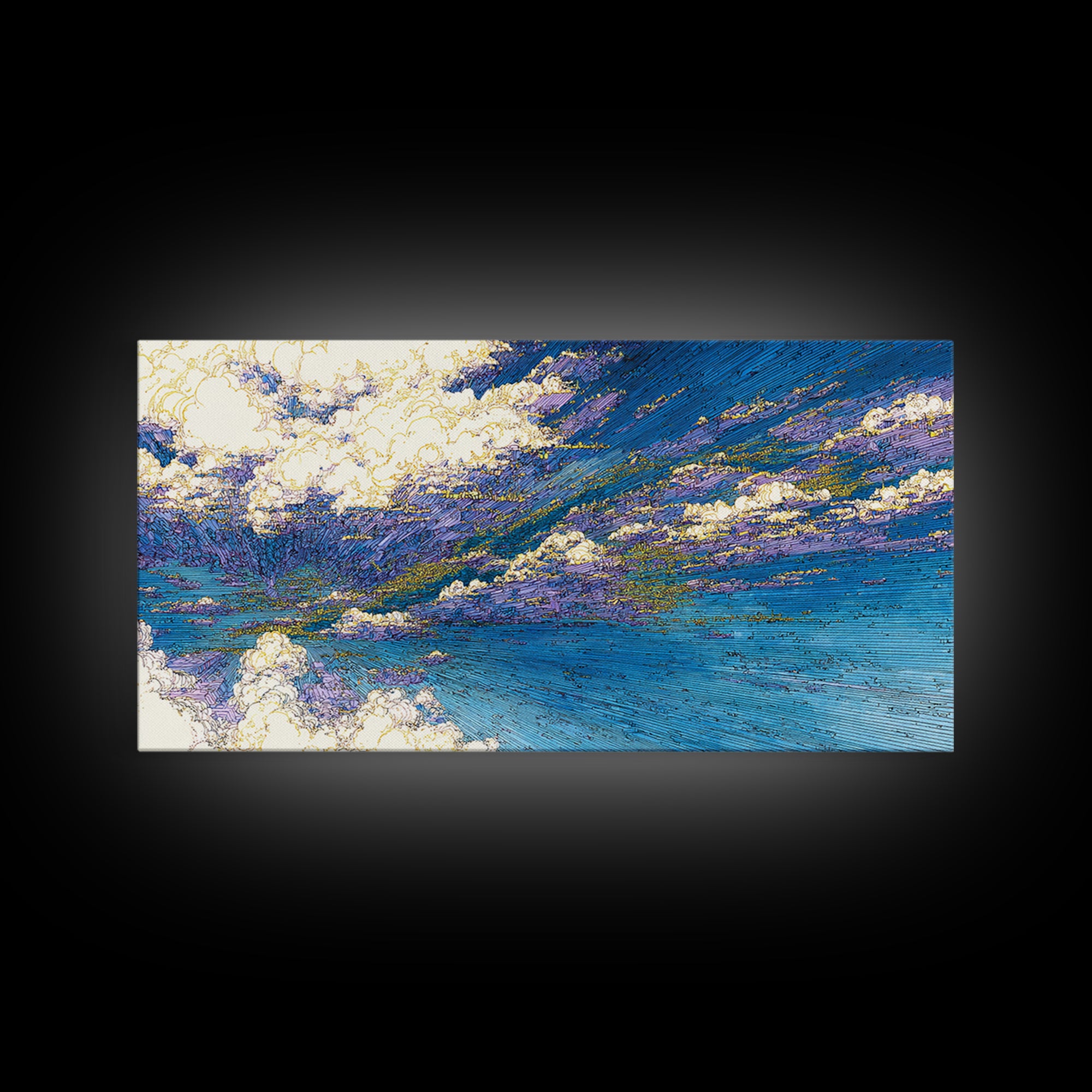 Blue Abstract Ocean Sky Wall Art, Textured Coastal Landscape Painting, Modern Canvas Print, Dreamy Home Decor Gift For Living Room