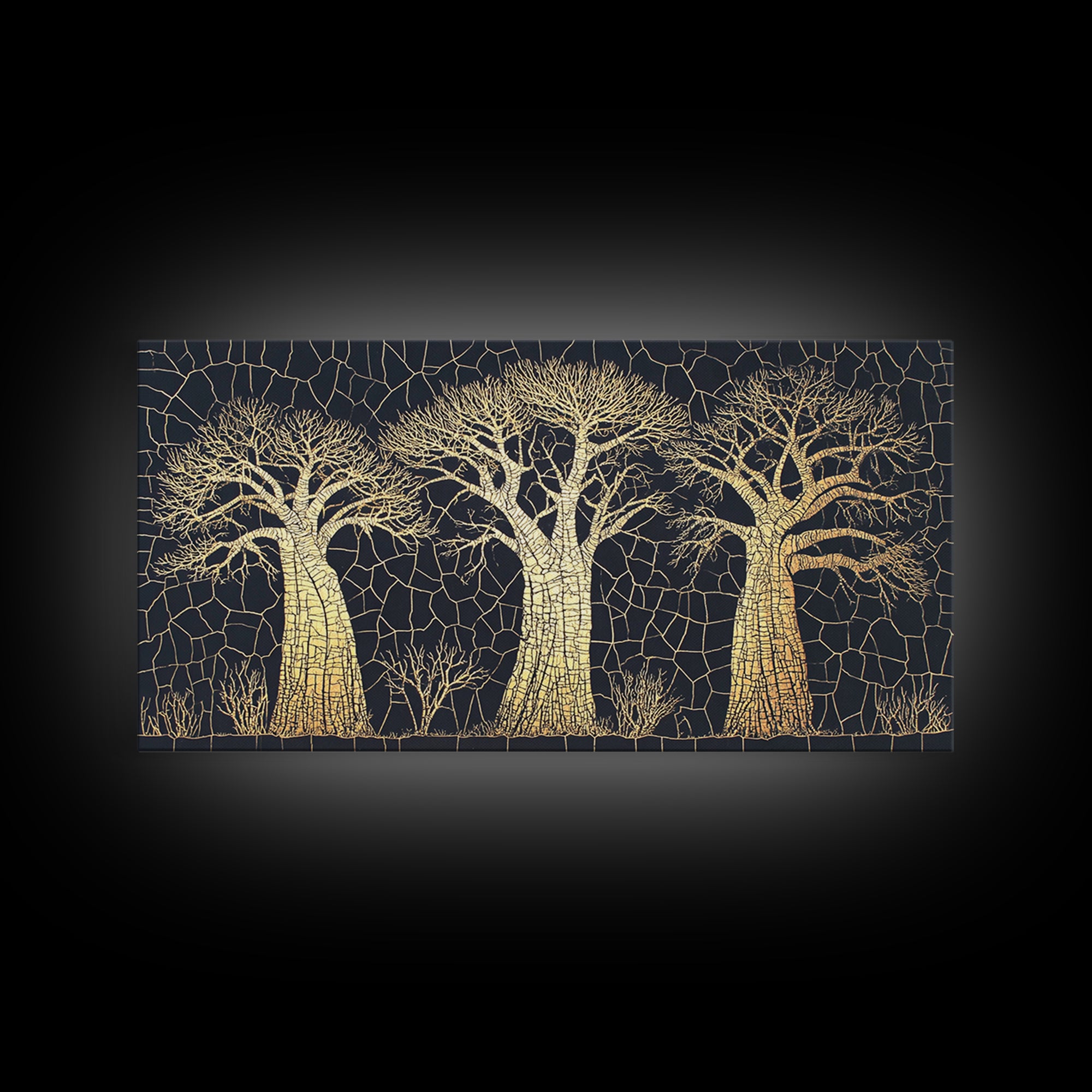 Gold Mosaic Baobab Forest Wall Art, African Tree Canvas Decor, Black And Gold Geometric Safari Print, Luxury Home Decor Gift