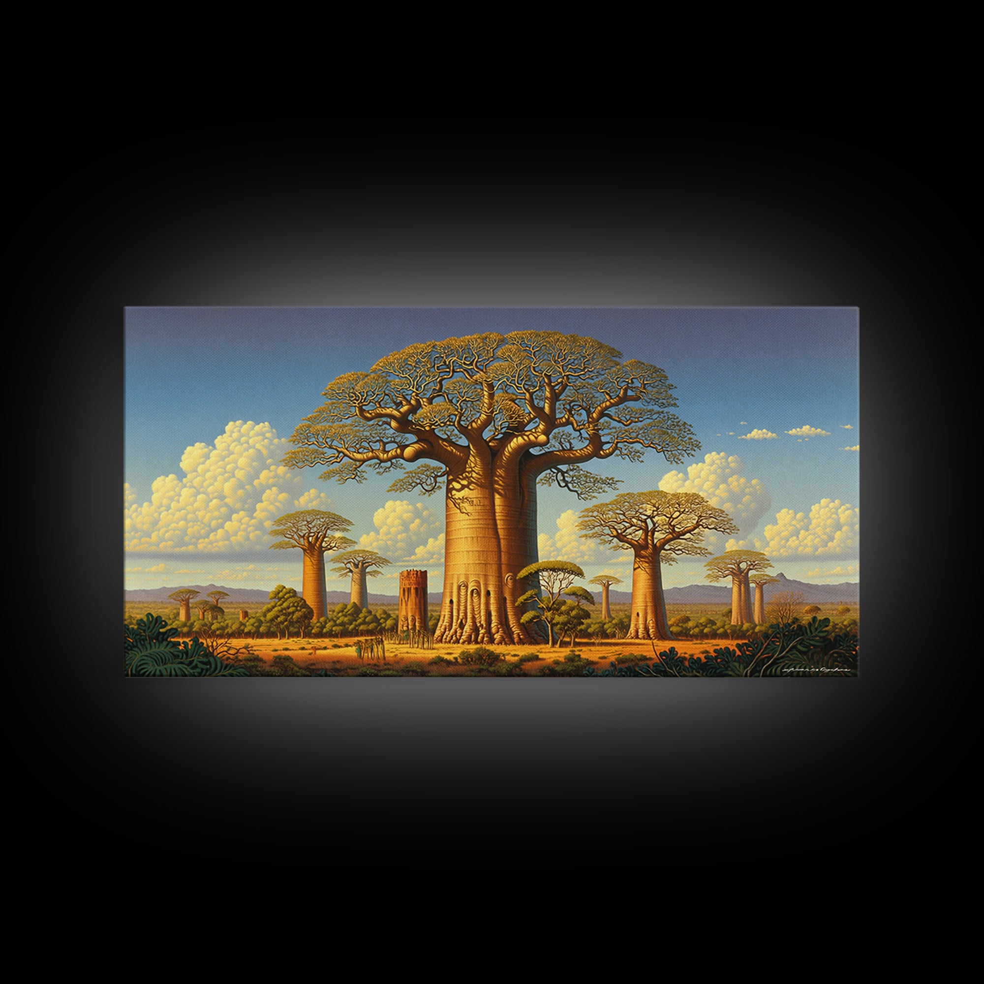 Golden Baobab Savanna Landscape Wall Art, African Tree Canvas Print, Safari Decor, Motherland Home Decor Gift, Statement Living Room Decor