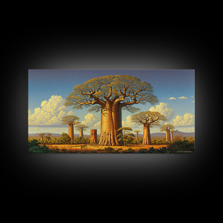 Golden Baobab Savanna Landscape Wall Art, African Tree Canvas Print, Safari Decor, Motherland Home Decor Gift, Statement Living Room Decor