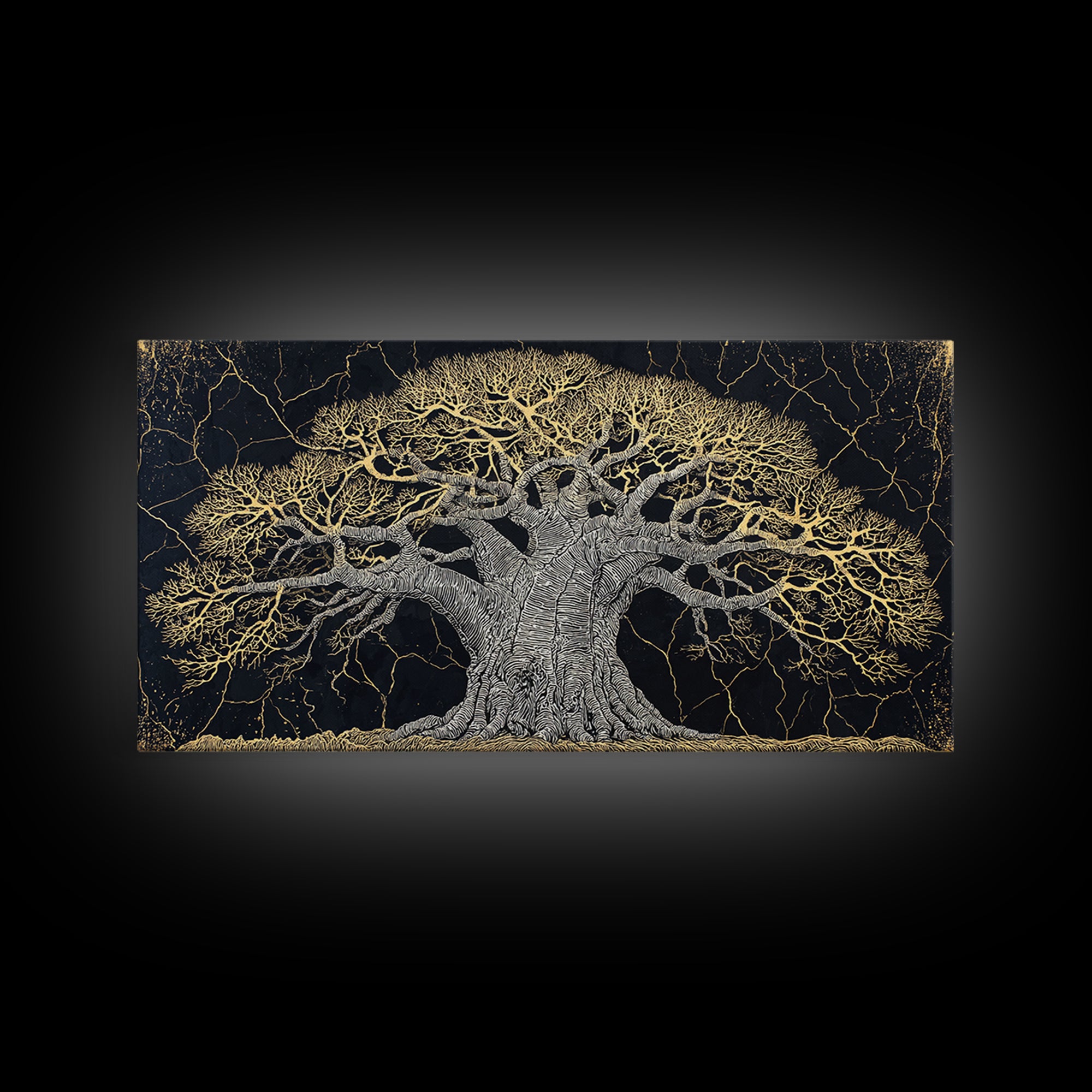 Black And Gold Baobab Tree Canvas Print, Abstract African Art, Textured Statement Wall Art, Modern Tribal Home Decor, Gift