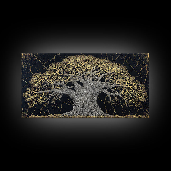 Black And Gold Baobab Tree Canvas Print, Abstract African Art, Textured Statement Wall Art, Modern Tribal Home Decor, Gift