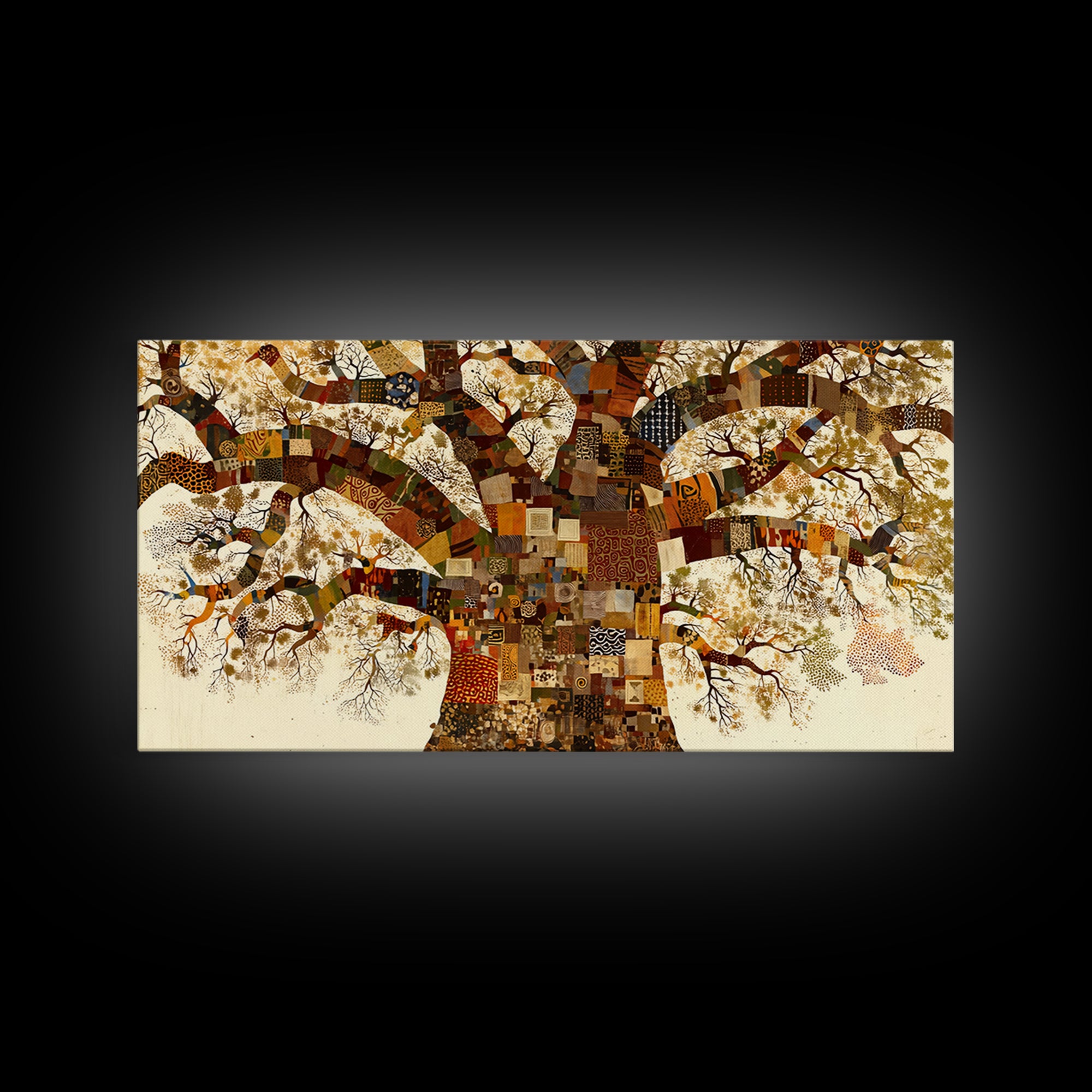 Patchwork Baobab Tree Wall Art, African Fabric Canvas Print, Ankara Pattern Decor, Afrocentric Statement Home Decor Gift