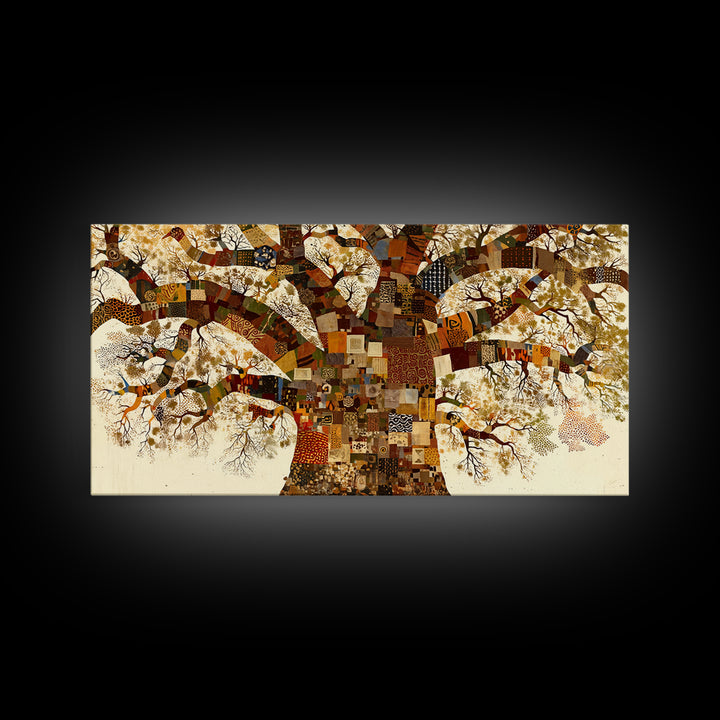 Patchwork Baobab Tree Wall Art, African Fabric Canvas Print, Ankara Pattern Decor, Afrocentric Statement Home Decor Gift