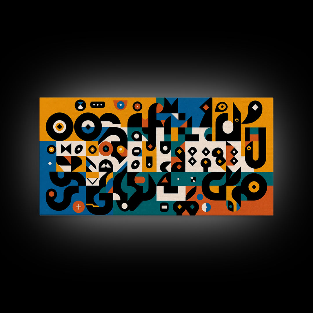 Teal Orange Geometric Cubist Shapes Canvas Print, Abstract African Art, Afrocentric Wall Decor, Modern Black Art For Living Room