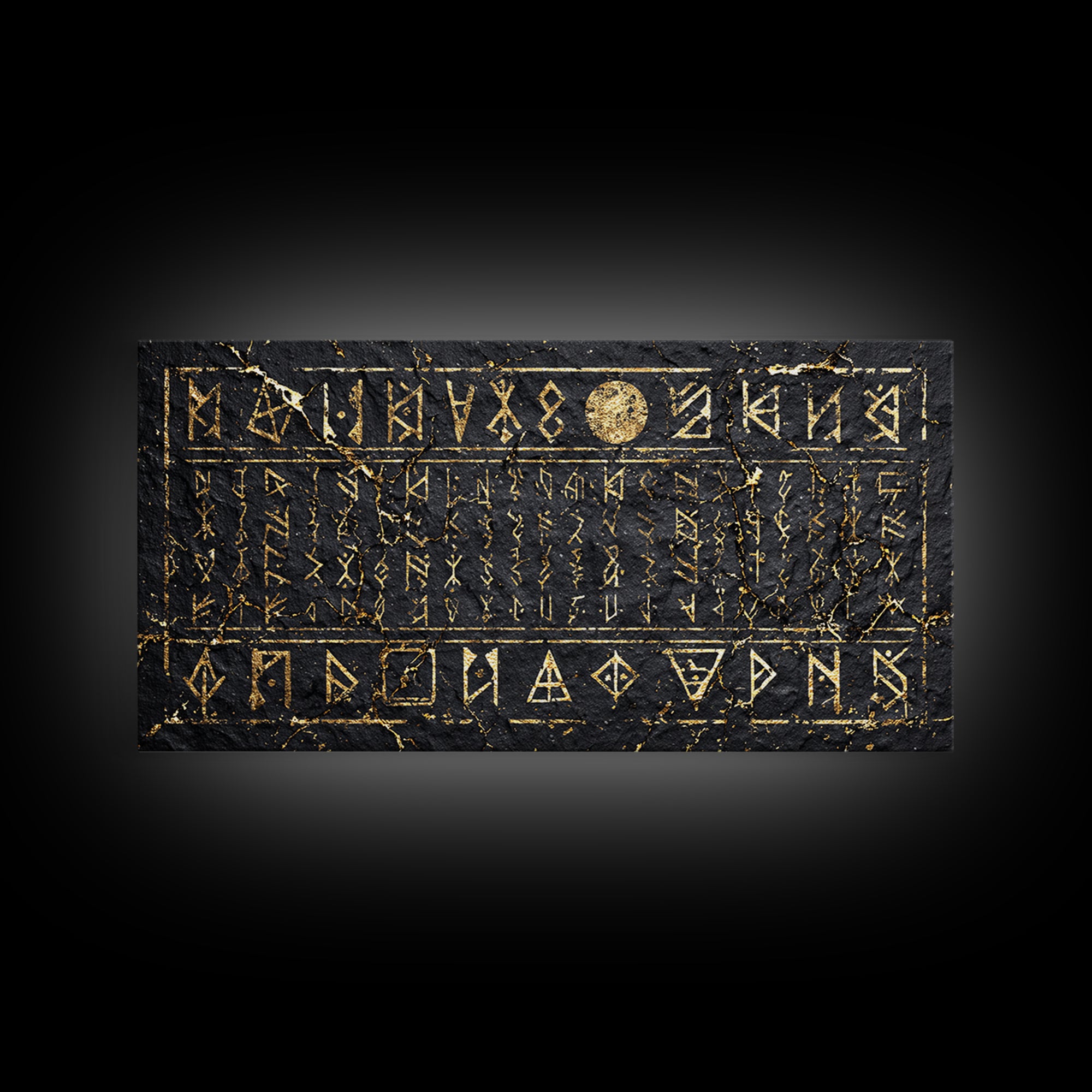 Black Gold Ancient Glyph Stone Tablet Wall Art, African Tribal Decor, Mystical Cultural Art, Framed Canvas Print For Statement Home Decor