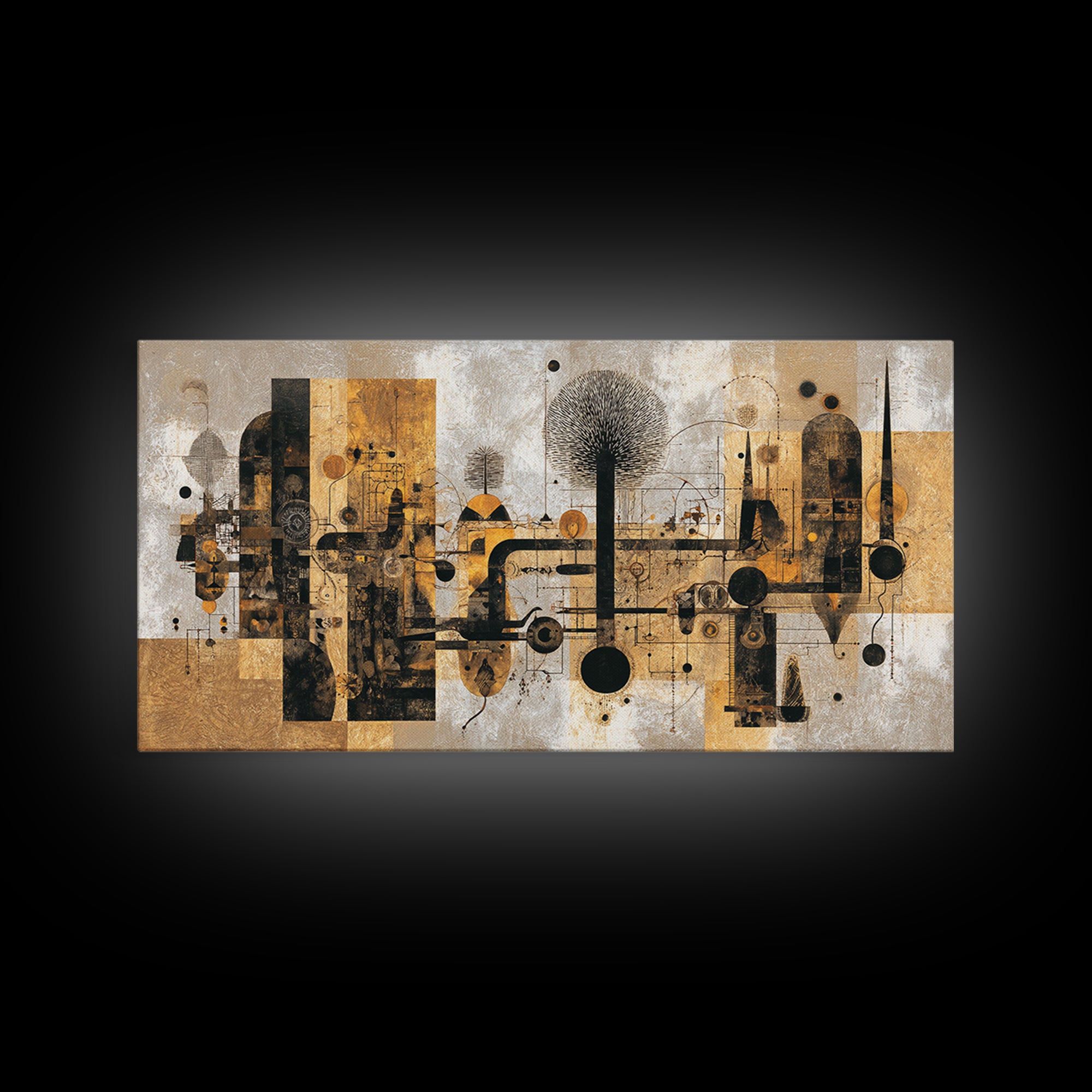 Earth Tone Abstract African Cityscape Wall Art, Modern African Art Decor, Afrocentric Canvas, Black Gold Home Decor Print