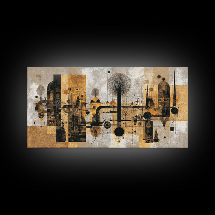 Earth Tone Abstract African Cityscape Wall Art, Modern African Art Decor, Afrocentric Canvas, Black Gold Home Decor Print