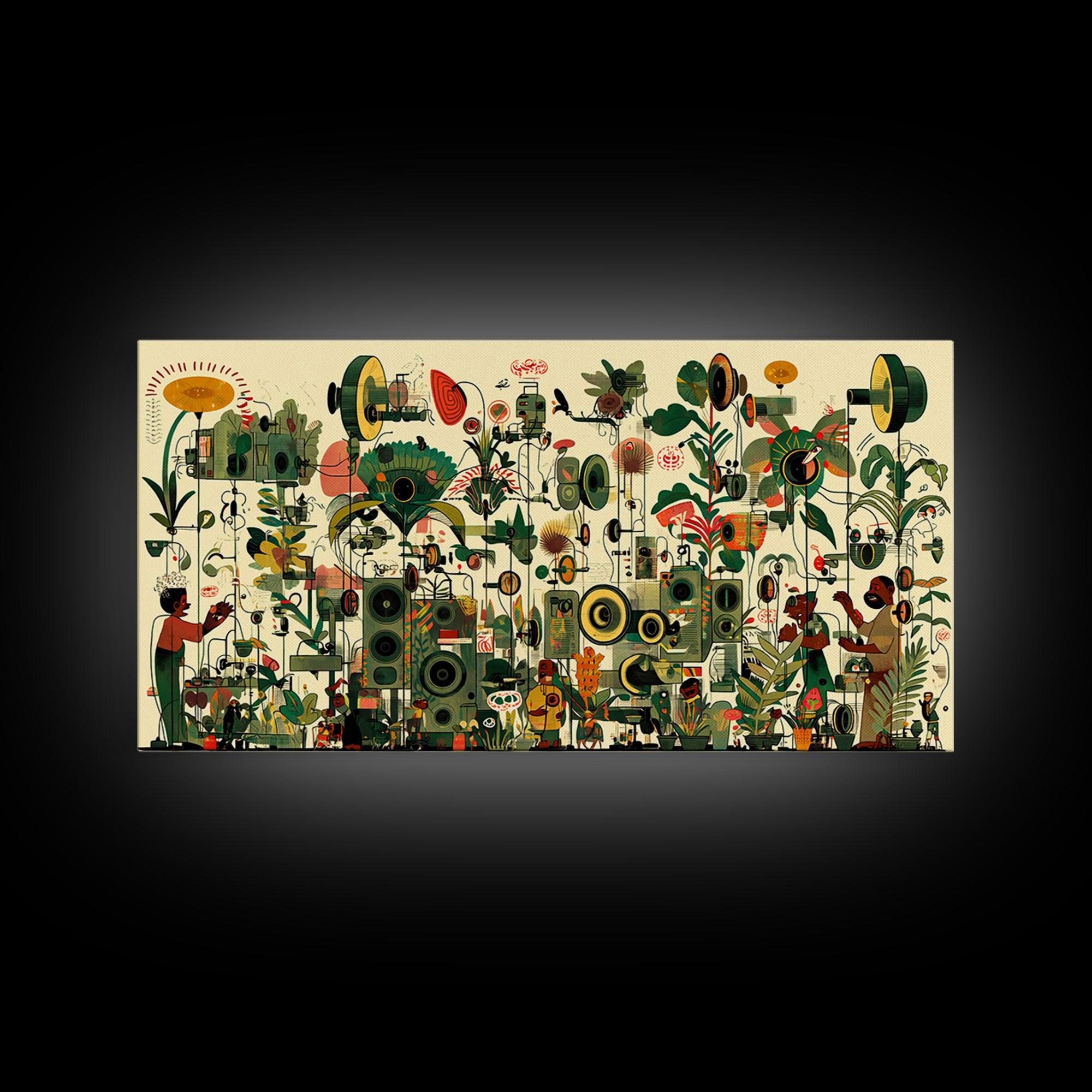 Vibrant African Garden Music Festival Canvas Print, Afrocentric Wall Decor, Black Culture Art, Botanical Living Room Art