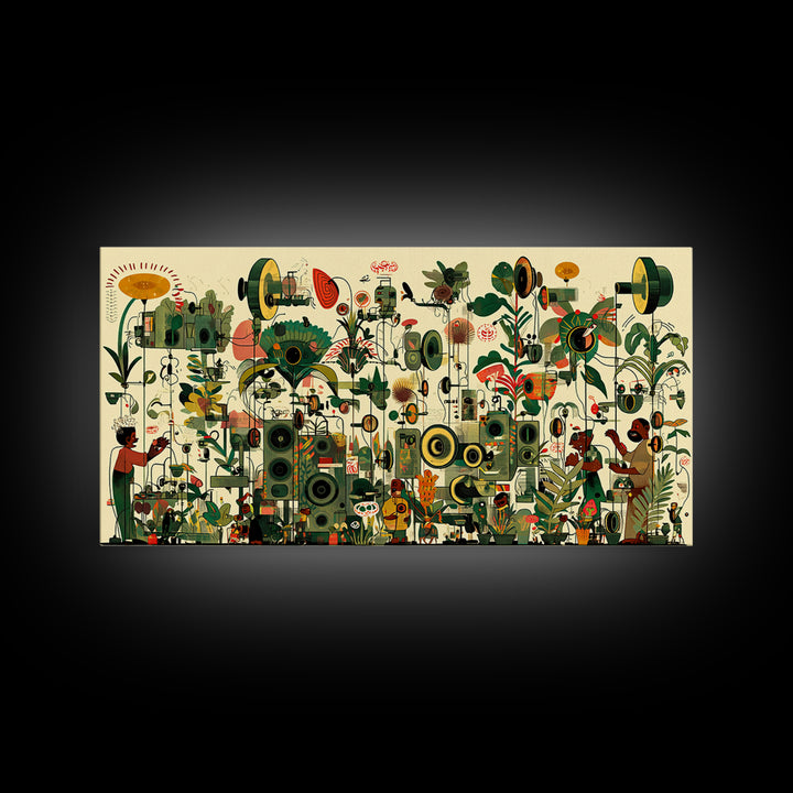 Vibrant African Garden Music Festival Canvas Print, Afrocentric Wall Decor, Black Culture Art, Botanical Living Room Art