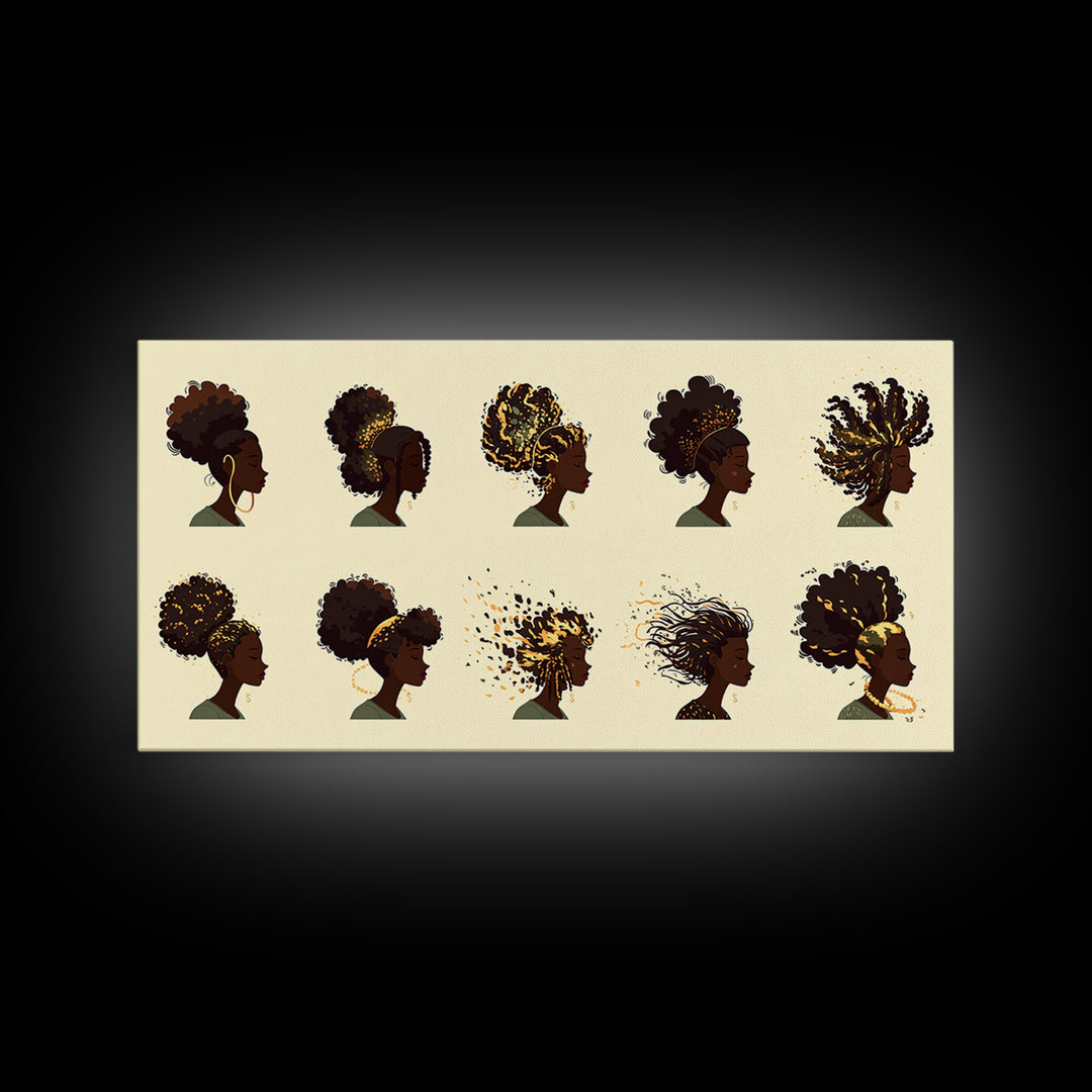 African Women Hairstyle Portraits Wall Art, Black Woman Art, Afrocentric Decor, Melanin Prints, Feminine Home Decor Gift