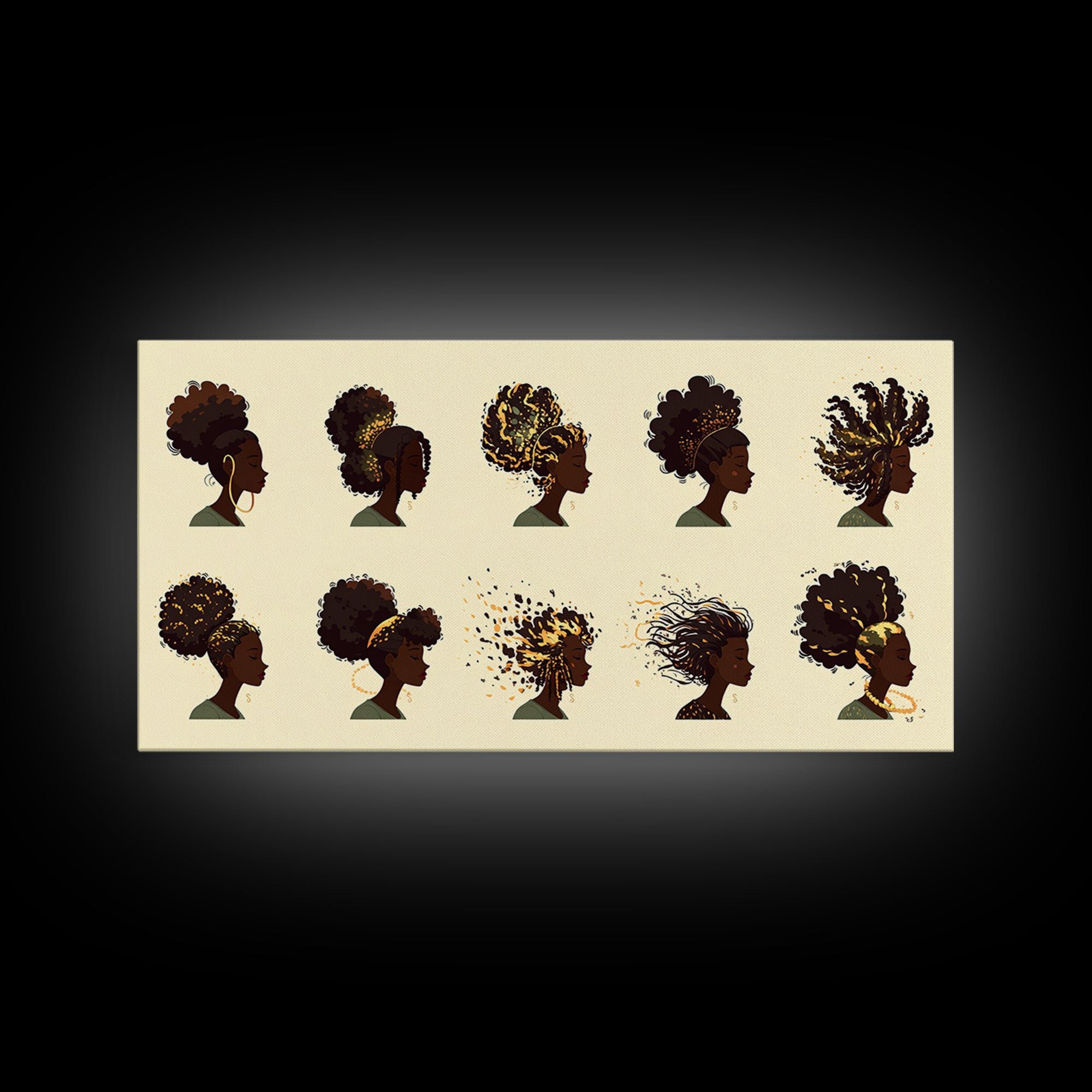 African Women Hairstyle Portraits Wall Art, Black Woman Art, Afrocentric Decor, Melanin Prints, Feminine Home Decor Gift