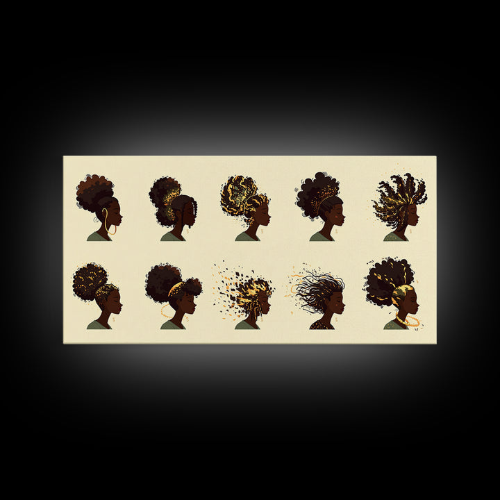 African Women Hairstyle Portraits Wall Art, Black Woman Art, Afrocentric Decor, Melanin Prints, Feminine Home Decor Gift