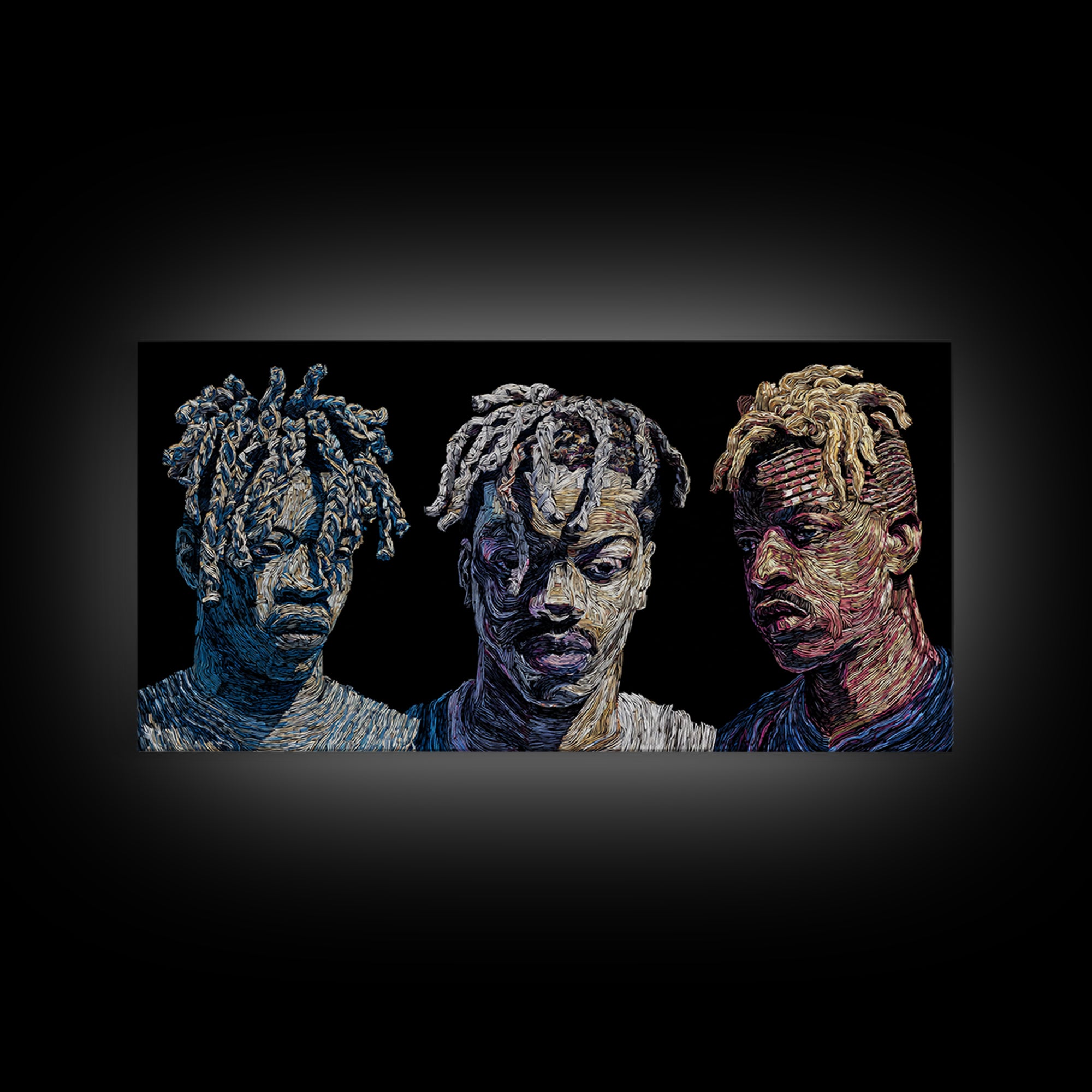 Textured Black Men Portrait Trio Wall Art, Contemporary African American Art, Urban Afrocentric Decor, Bold Canvas Print