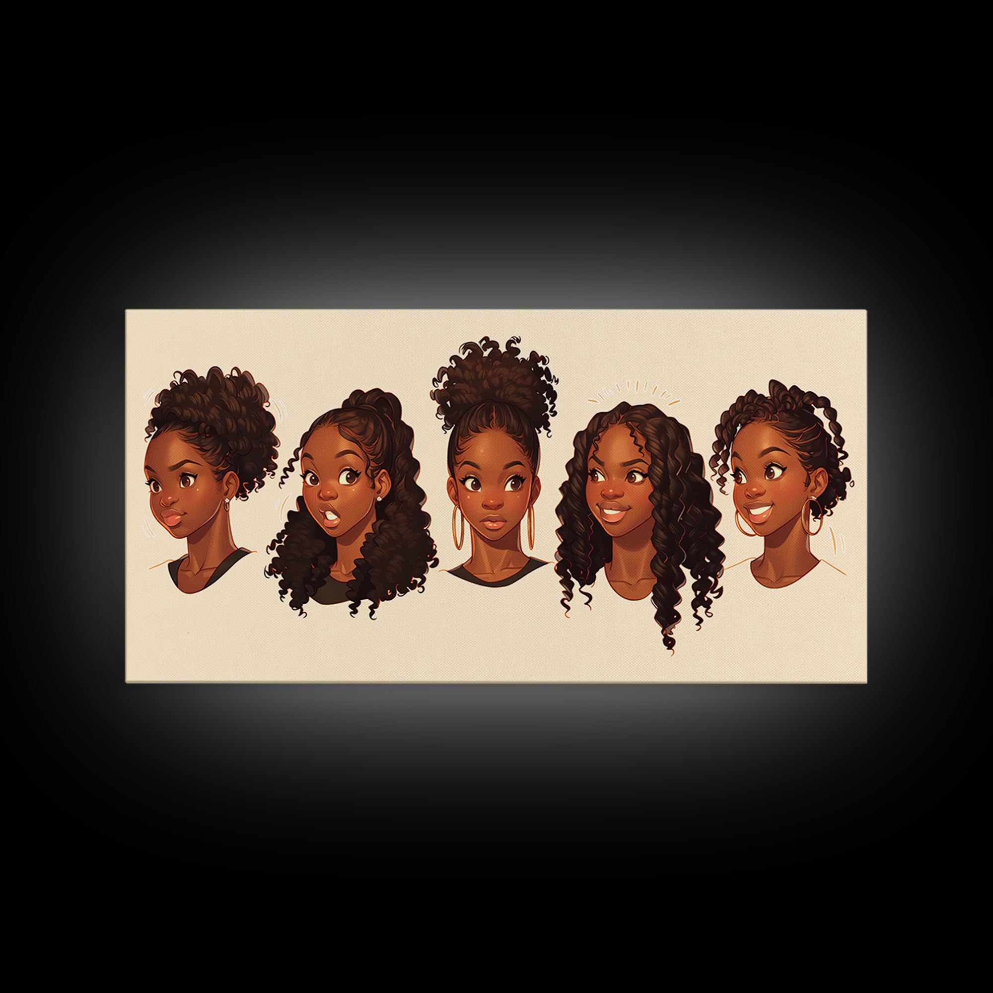 Cute Black Girl Hairstyle Portraits Wall Art, Melanin Artwork, African American Kids Decor, Black Girl Magic Canvas Print
