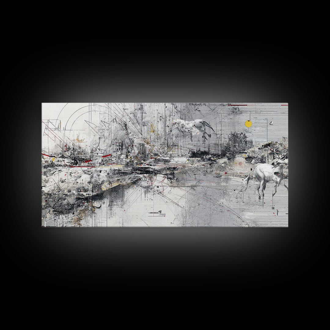 Abstract Elephant Landscape Wall Art, Modern Safari Decor, Gray Canvas Artwork, Statement Living Room Office Home Decor Gift