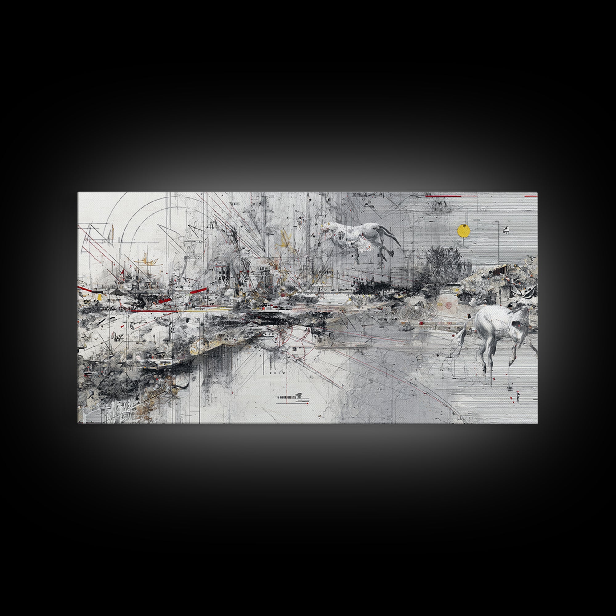 Abstract Elephant Landscape Wall Art, Modern Safari Decor, Gray Canvas Artwork, Statement Living Room Office Home Decor Gift