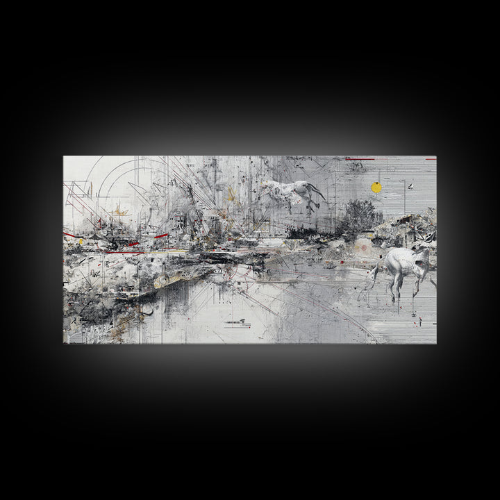 Abstract Elephant Landscape Wall Art, Modern Safari Decor, Gray Canvas Artwork, Statement Living Room Office Home Decor Gift