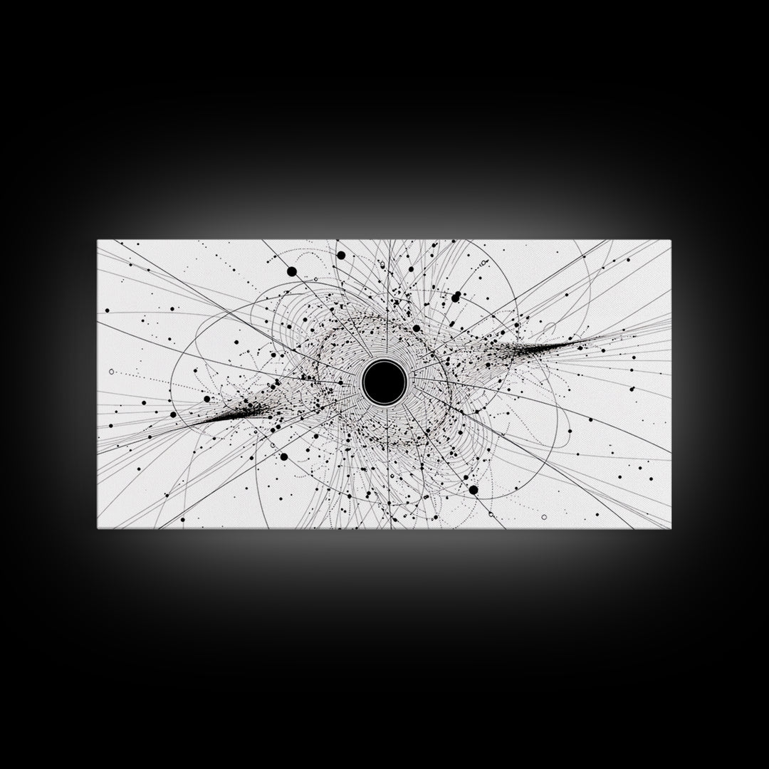 Minimal Black Hole Diagram Wall Art, Abstract Science Line Art, Modern Black And White Home Decor For Office Bedroom Gift