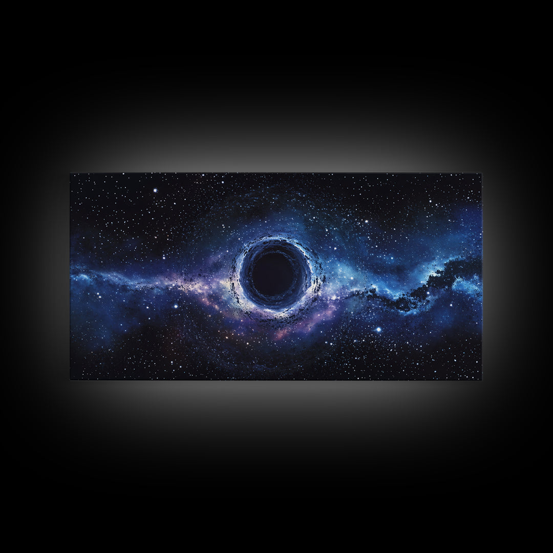 Blue Galaxy Black Hole Framed Canvas Print, Cosmic Space Wall Art, Modern Astronomy Home Decor For Living Room Office Gift
