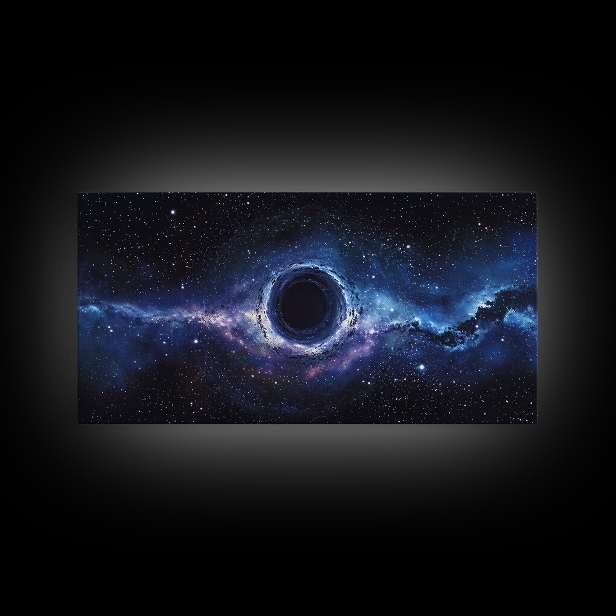 Blue Galaxy Black Hole Framed Canvas Print, Cosmic Space Wall Art, Modern Astronomy Home Decor For Living Room Office Gift