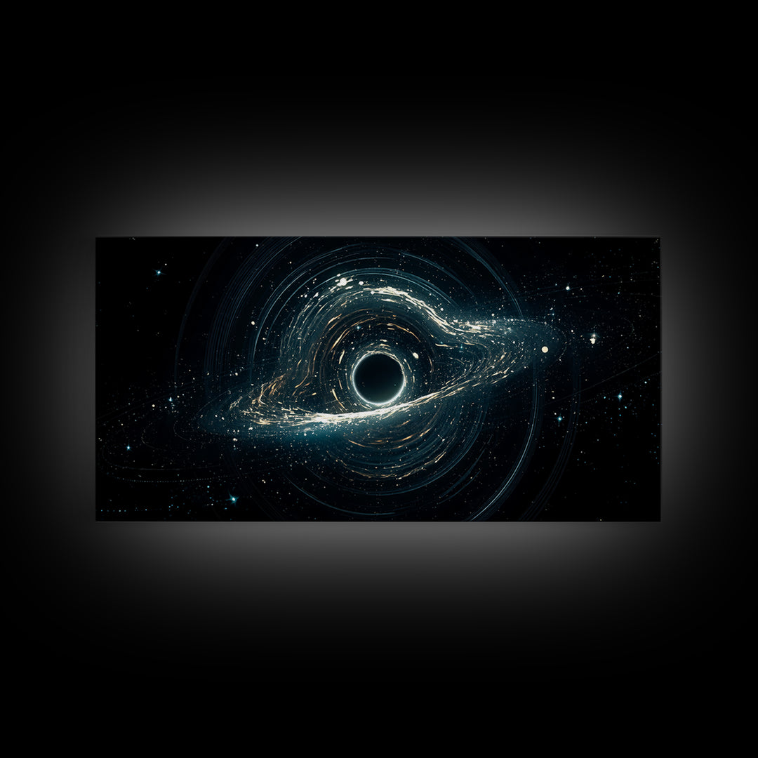 Luminous Cosmic Black Hole Canvas Print, Modern Galaxy Wall Art, Blue Abstract Space Decor For Bedroom Office Home Art Gift