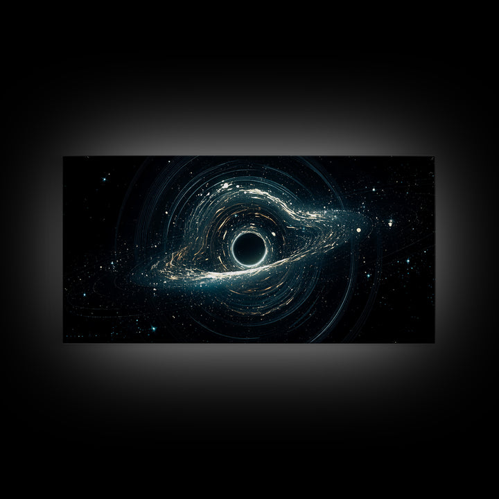 Luminous Cosmic Black Hole Canvas Print, Modern Galaxy Wall Art, Blue Abstract Space Decor For Bedroom Office Home Art Gift
