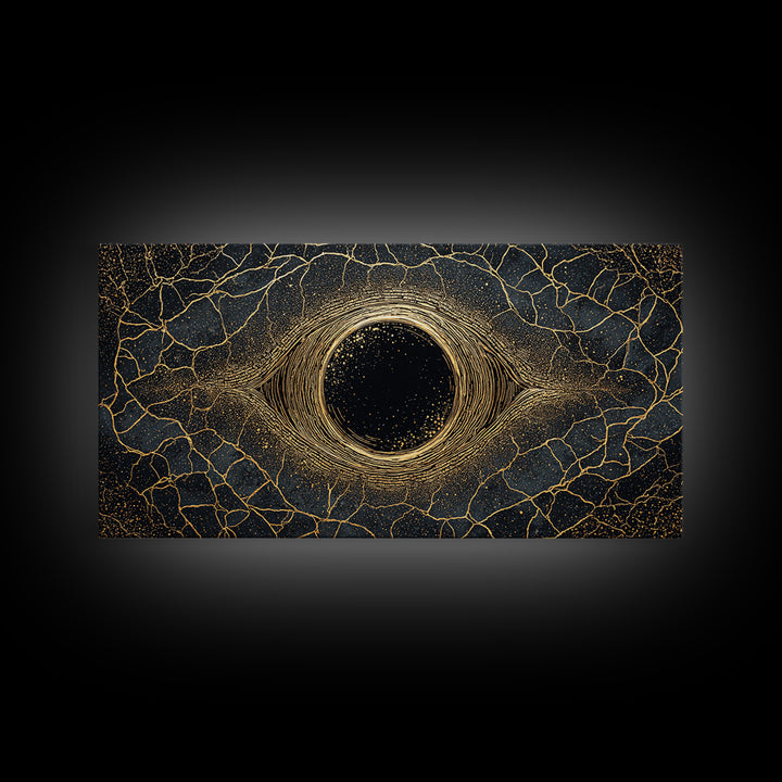 Golden Cosmic Eye Wall Art, Black And Gold Abstract Art, Mystical Wall Decor, Modern Canvas Art, Spiritual Statement Decor