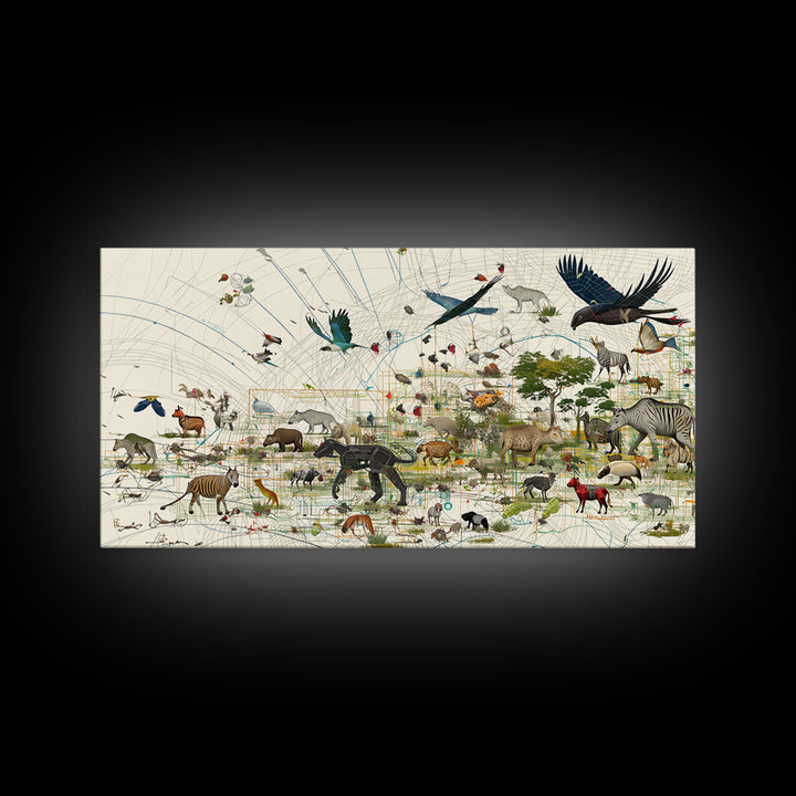 African Safari Map Canvas Print, Wildlife Collage With Elephant Giraffe Rhino, Serengeti Wall Decor, Jungle Animal Art Home Decor