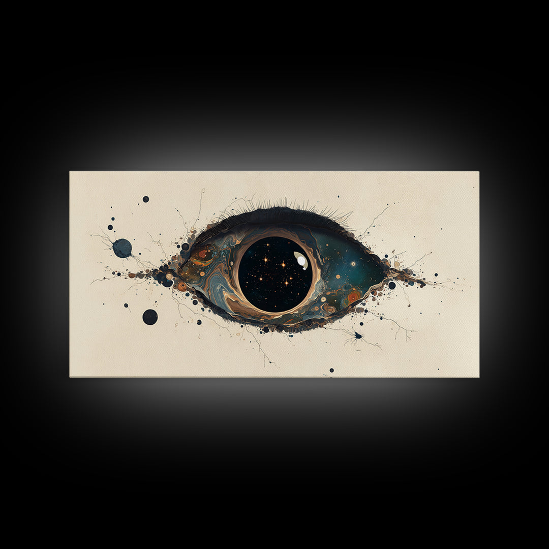 Cosmic Eye Canvas Print, Teal Gold Abstract Painting, Dreamy Wall Art, Modern Mystical Decor For Bedroom Or Office Statement Piece