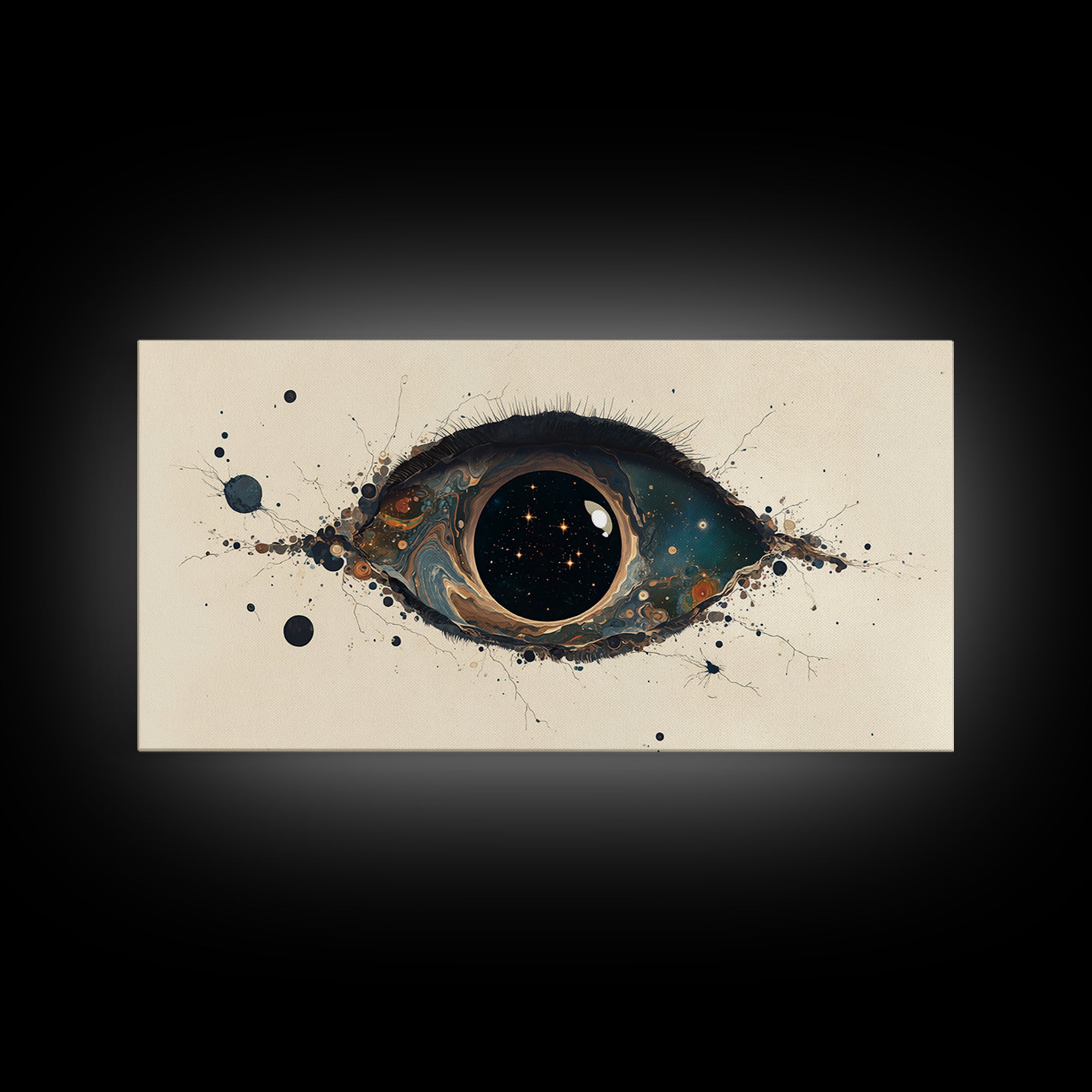 Cosmic Eye Canvas Print, Teal Gold Abstract Painting, Dreamy Wall Art, Modern Mystical Decor For Bedroom Or Office Statement Piece