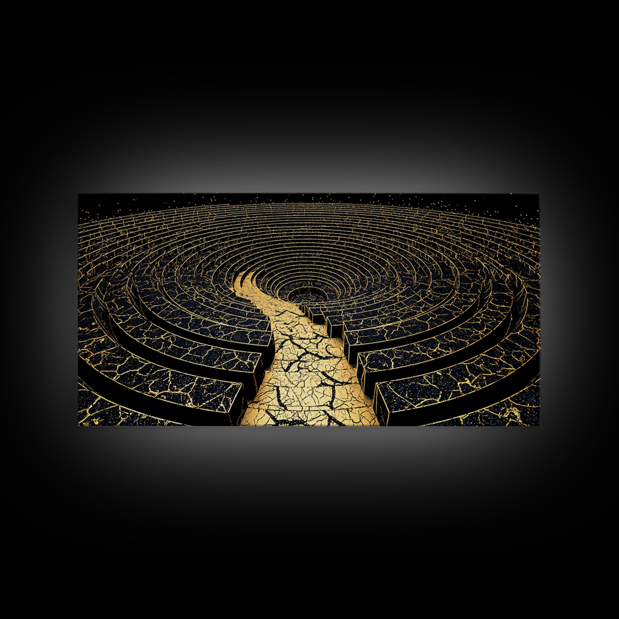 Golden Labyrinth Wall Art, Black And Gold Abstract Spiral Maze, Luxury Canvas Print, Modern Geometric Statement Decor Home Decor