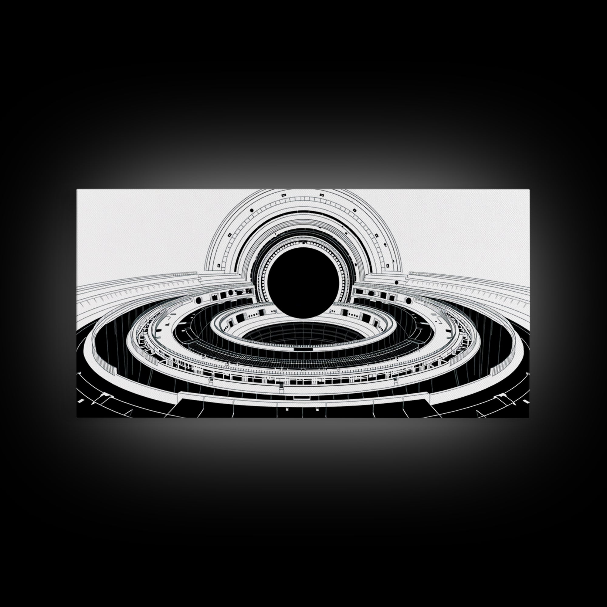 Monochrome Space Station Wall Art, Black And White Futuristic Architecture, Minimalist Canvas Print, Modern Office Decor