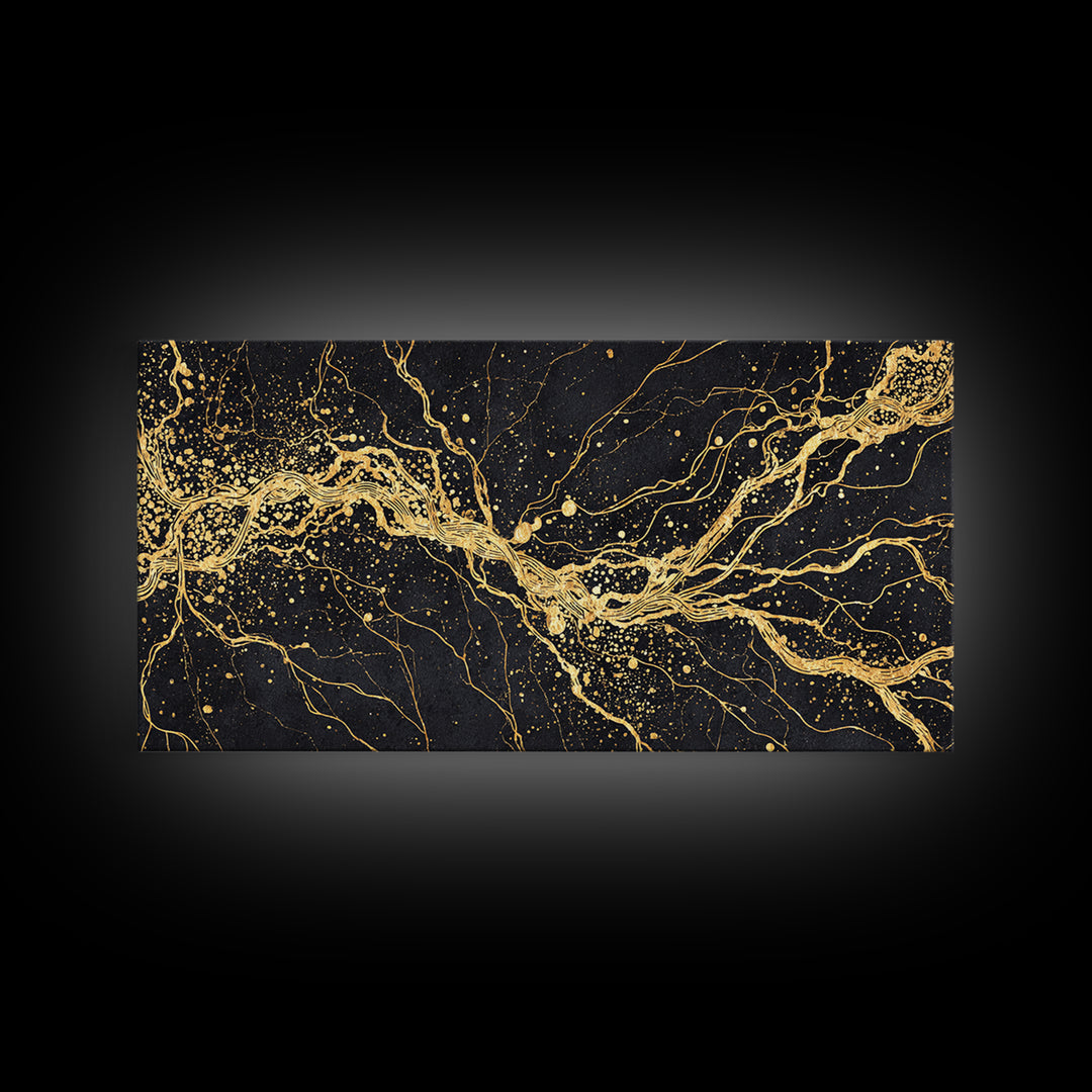Gold Energy Flow Canvas Print, Black And Gold Abstract Painting, Luxury Wall Art, Modern Textured Statement Decor For Living Room