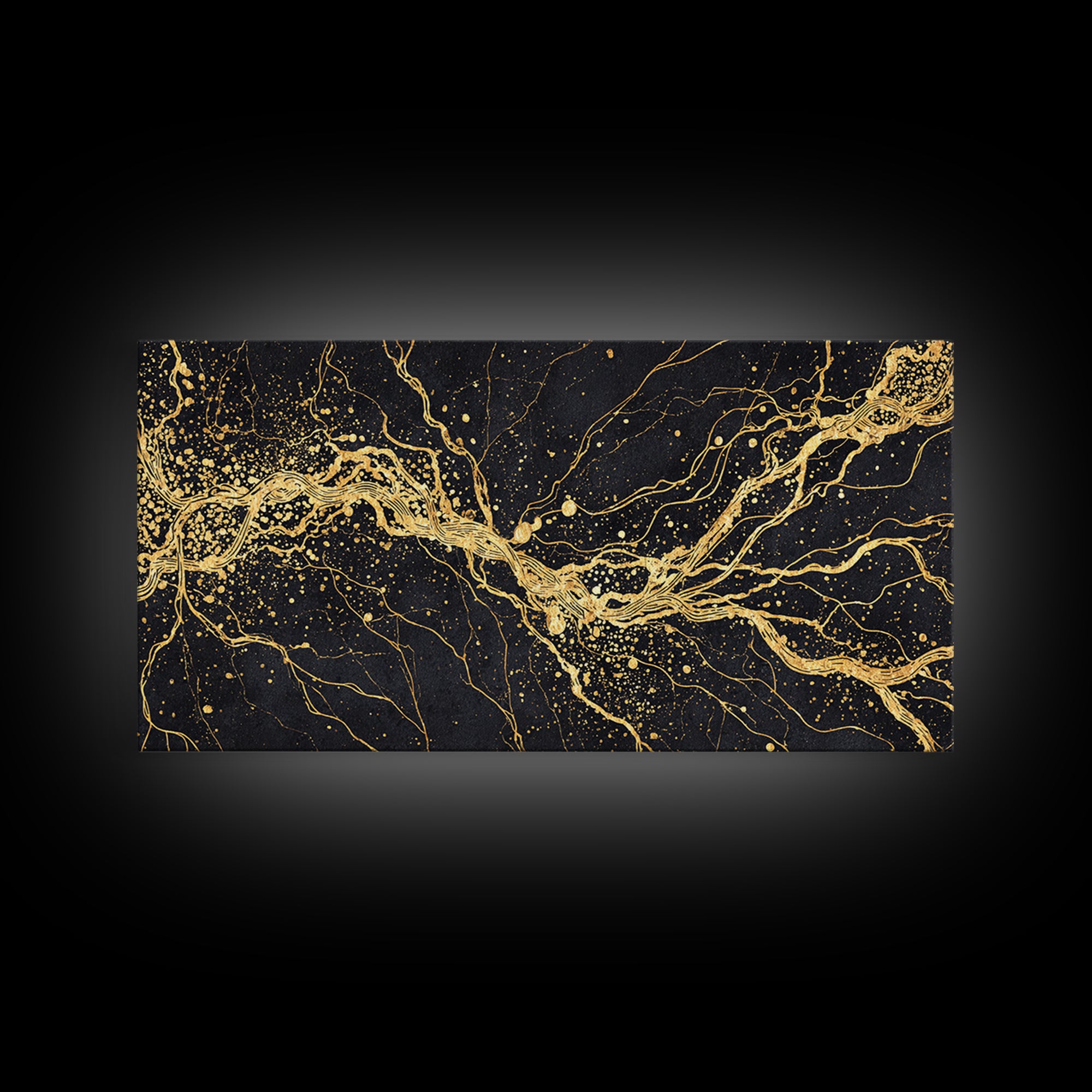 Gold Energy Flow Canvas Print, Black And Gold Abstract Painting, Luxury Wall Art, Modern Textured Statement Decor For Living Room