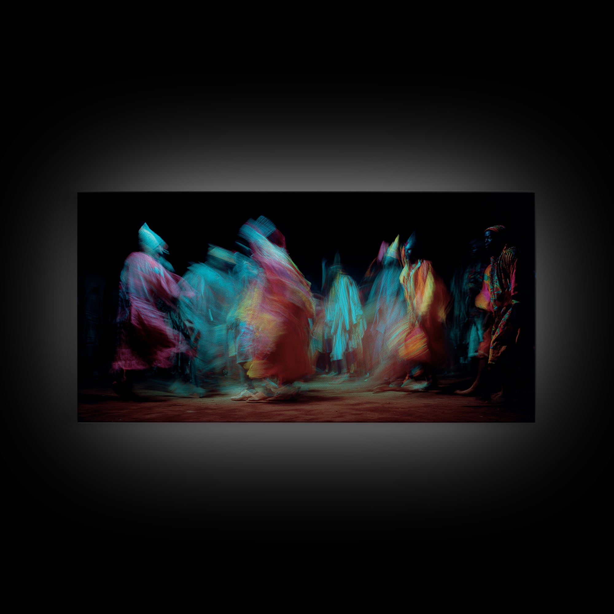 Blurred African Dancers In Jewel Robes Wall Art, Afrocentric Dance Canvas, Cultural Home Decor, Vibrant Tribal Art Print