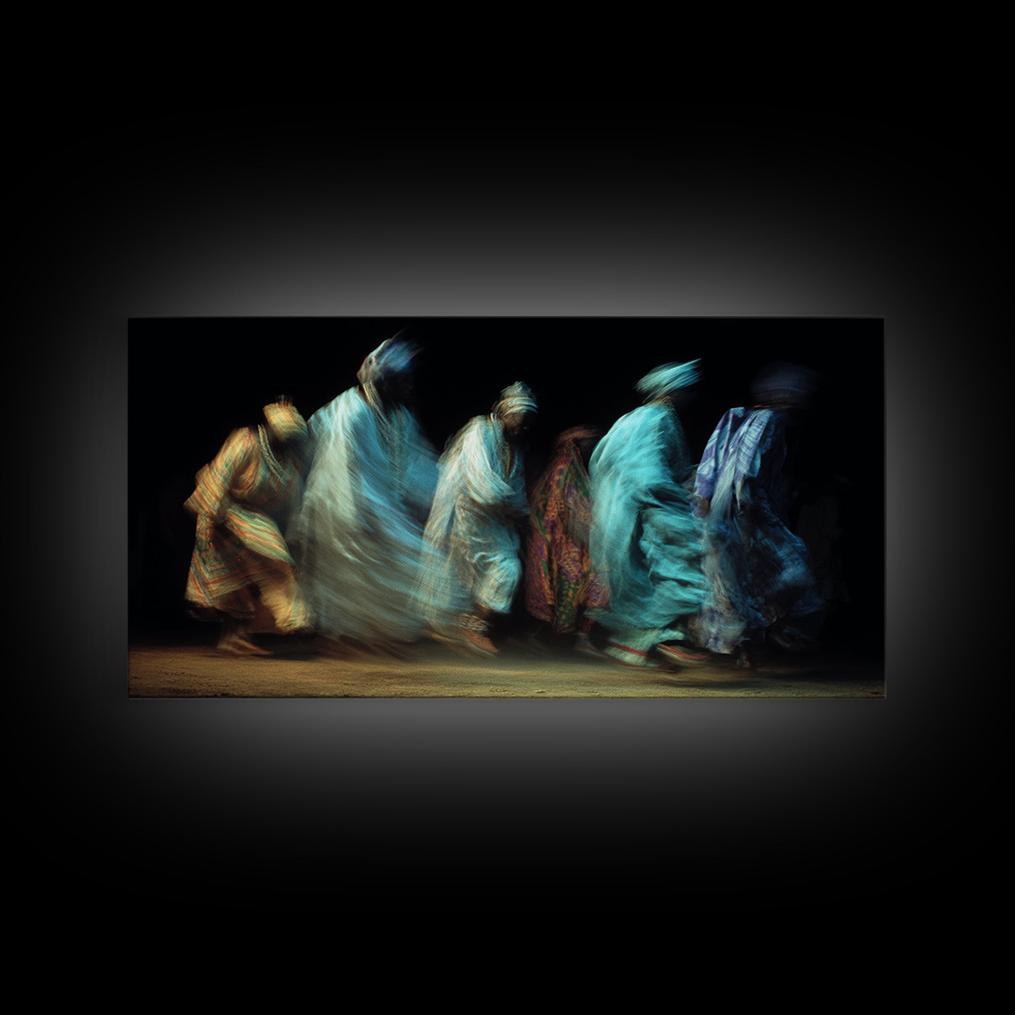 Blue Robed African Procession Wall Art, Abstract Dance Movement, Afrocentric Cultural Decor, Ethnic Canvas Print For Home
