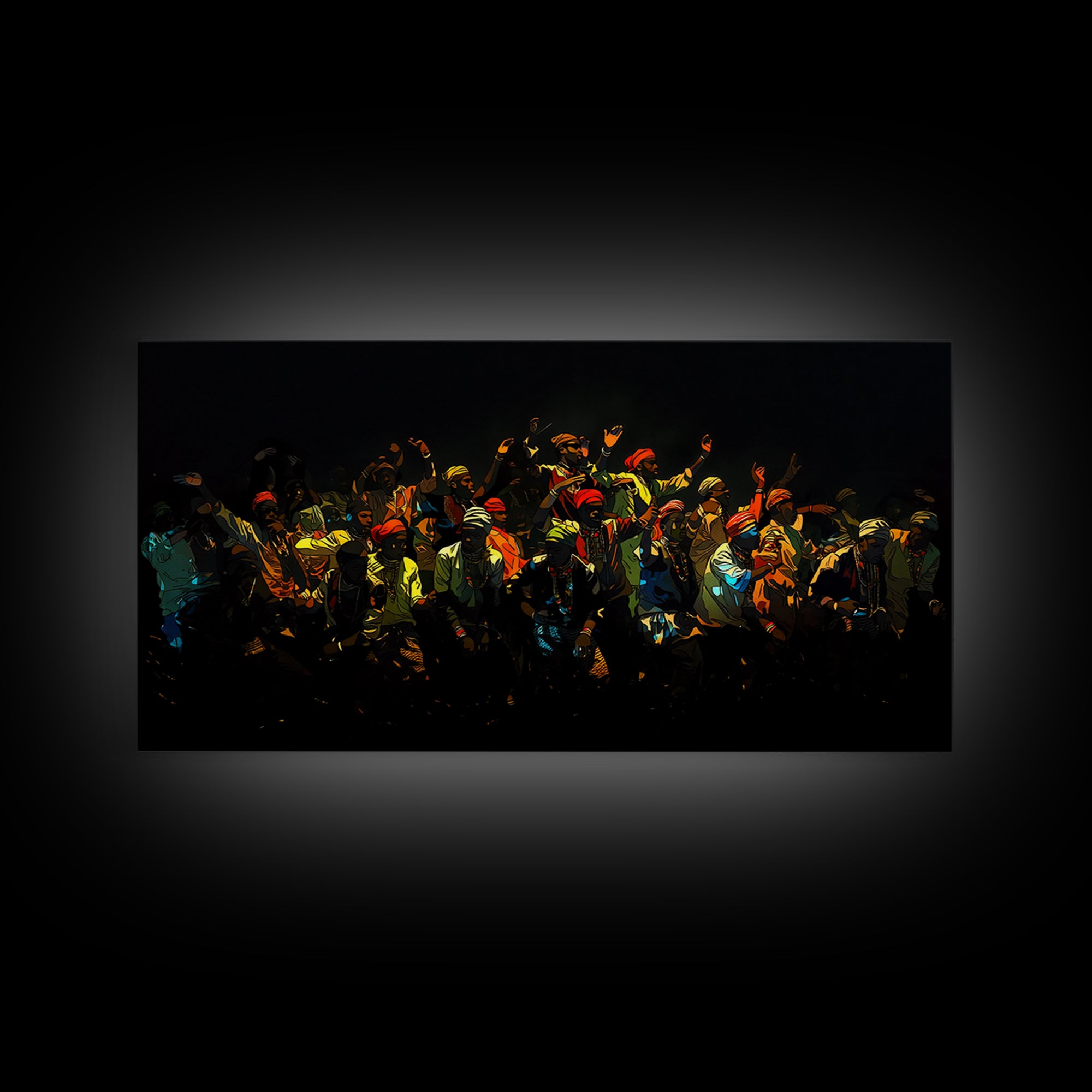 Joyful African Celebration Crowd Canvas Print, Black Culture Wall Art, Vibrant Festival Decor, Afrocentric Dance Painting