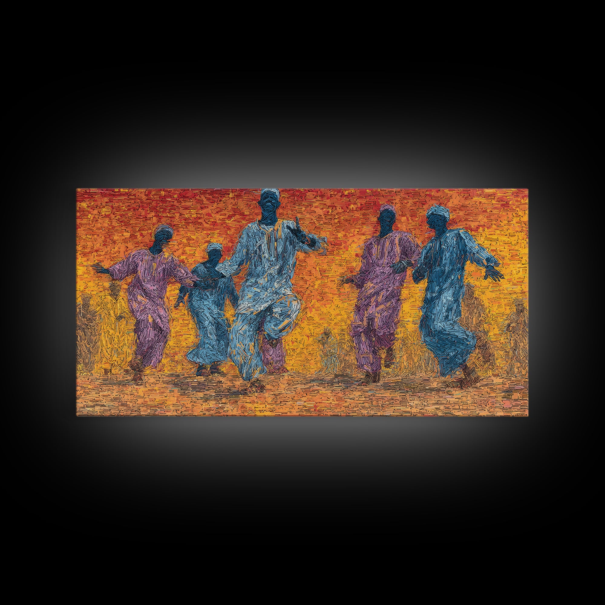 African Dancers At Sunset Wall Art, Colorful Afrocentric Celebration Print, Tribal Culture Decor, Vibrant Living Room Canvas