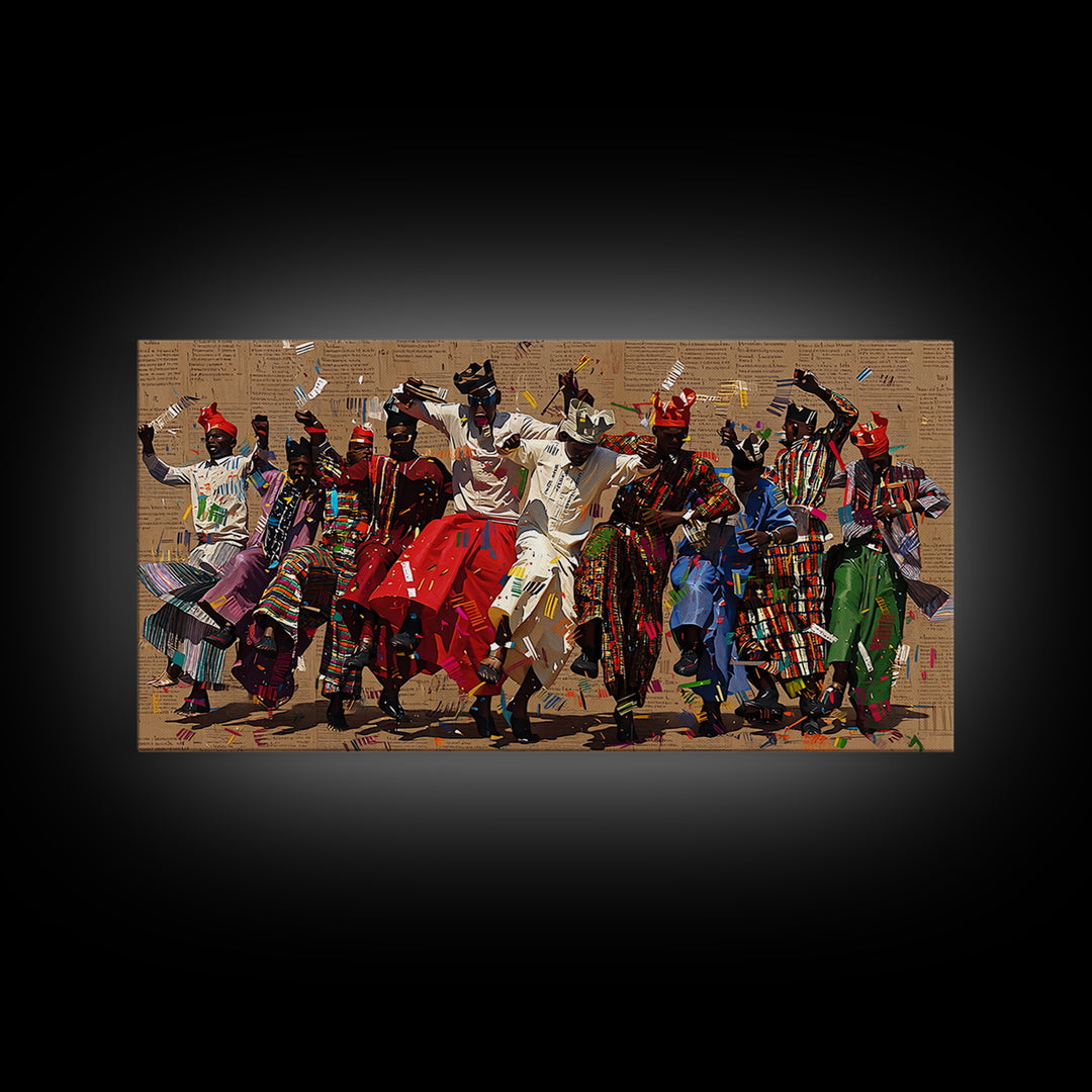 Traditional African Dance Ceremony Wall Art, Colorful Tribal Festival Print, Afrocentric Culture Decor, Patterned Costume Canvas