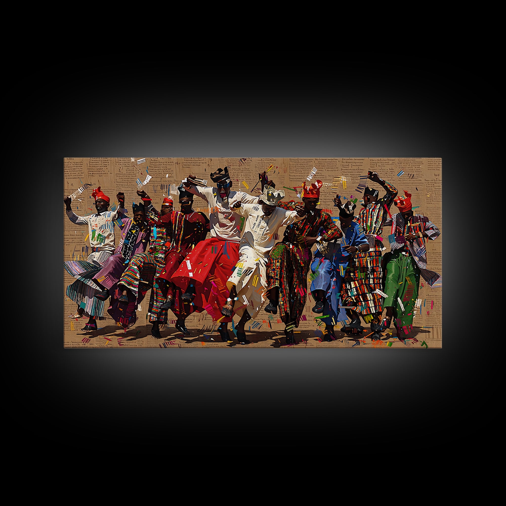 Traditional African Dance Ceremony Wall Art, Colorful Tribal Festival Print, Afrocentric Culture Decor, Patterned Costume Canvas