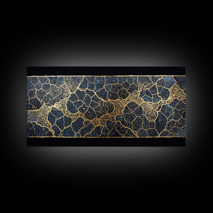 Black And Gold Crackle Abstract Wall Art, Luxury Geometric Texture Print, Modern African Inspired Decor For Elegant Homes